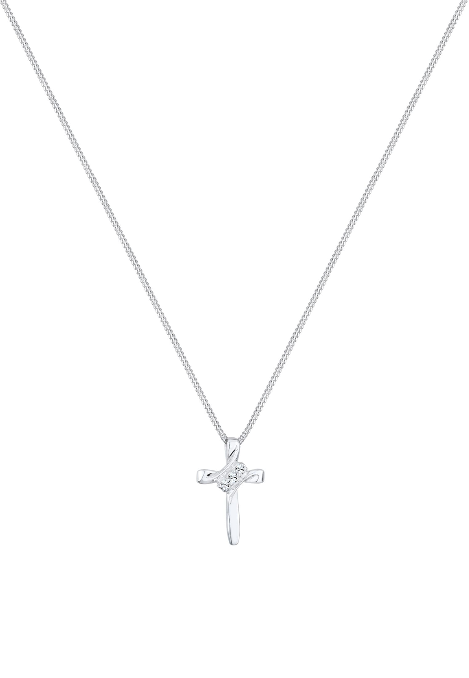 Elli Silberkette »Halskette Kreuz Modern mit Kristalle 925 Silber«