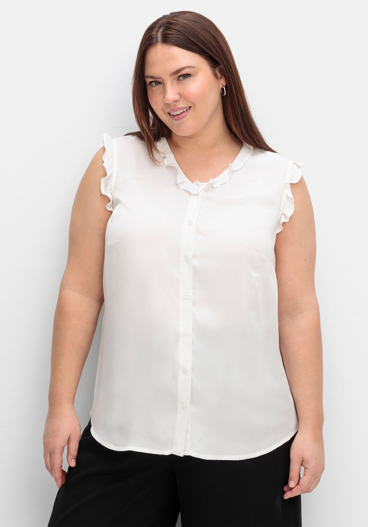 Rüschenbluse »Bluse in ärmelloser Form mit Volants«, in ärmelloser Form mit Volants