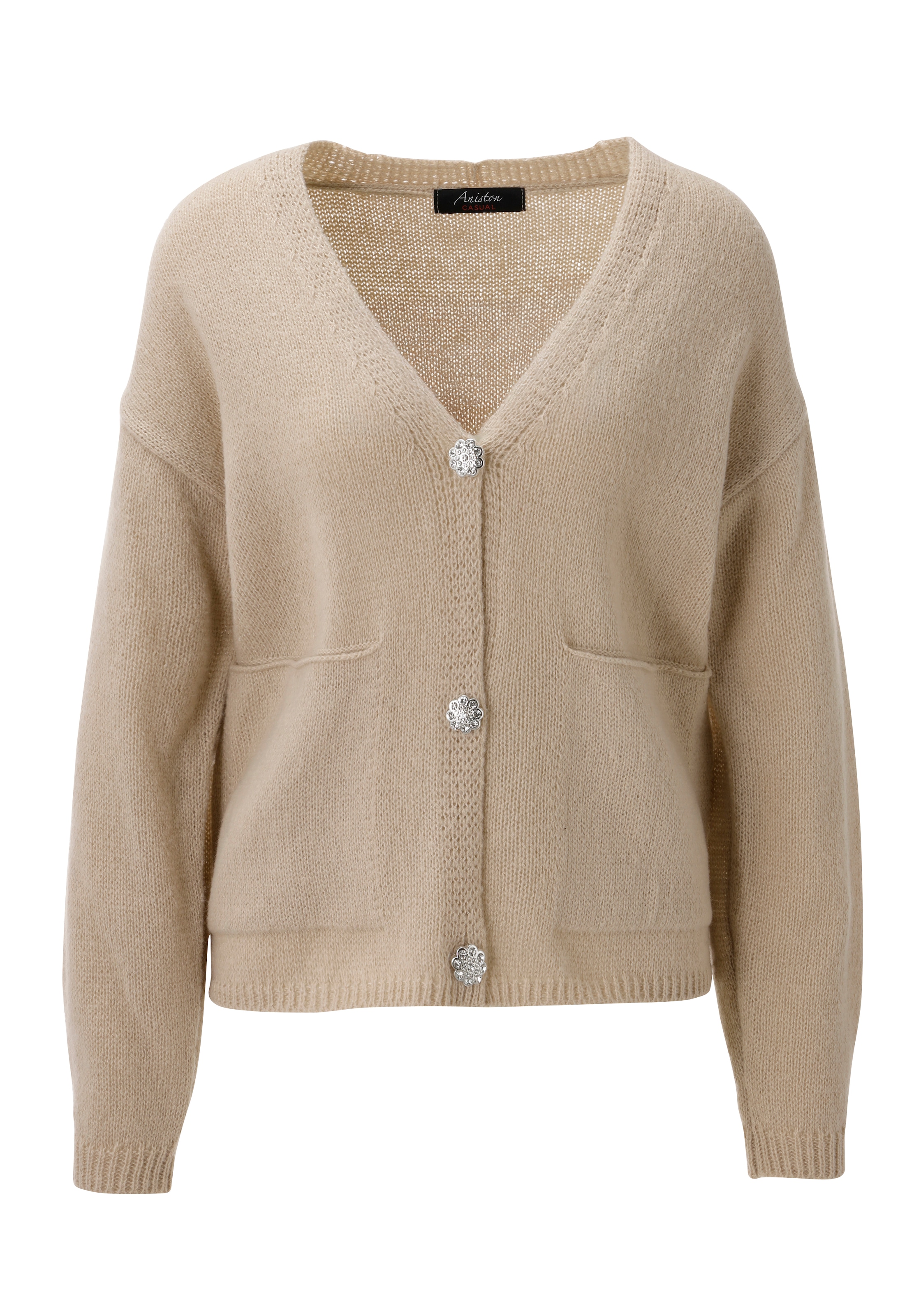 Aniston CASUAL Strickjacke mit Glitzersteinchen verzierten Knöpfen zu schließen - NEUE KOLLEKTION