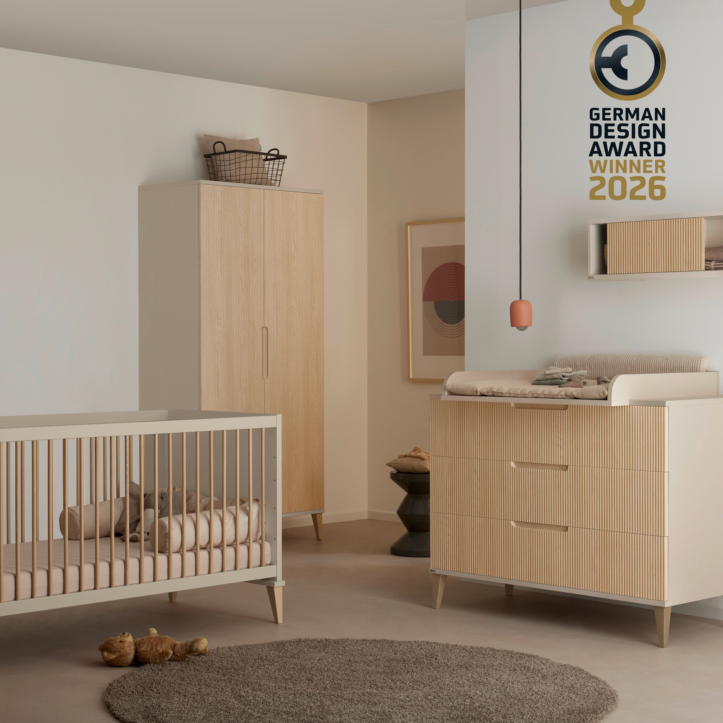 PAIDI Kleiderschrank »JONTE in Beige & Eichefarben mit gerillten Türen, verschiedene Größen« B/H/T ca. 95-141/164-207/40-56cm, mit 2 oder 3 Türen + Tiny-Variante,  stabiler Drehtürenschrank mit Massivholz-Füßen, Soft-Close-Funktion