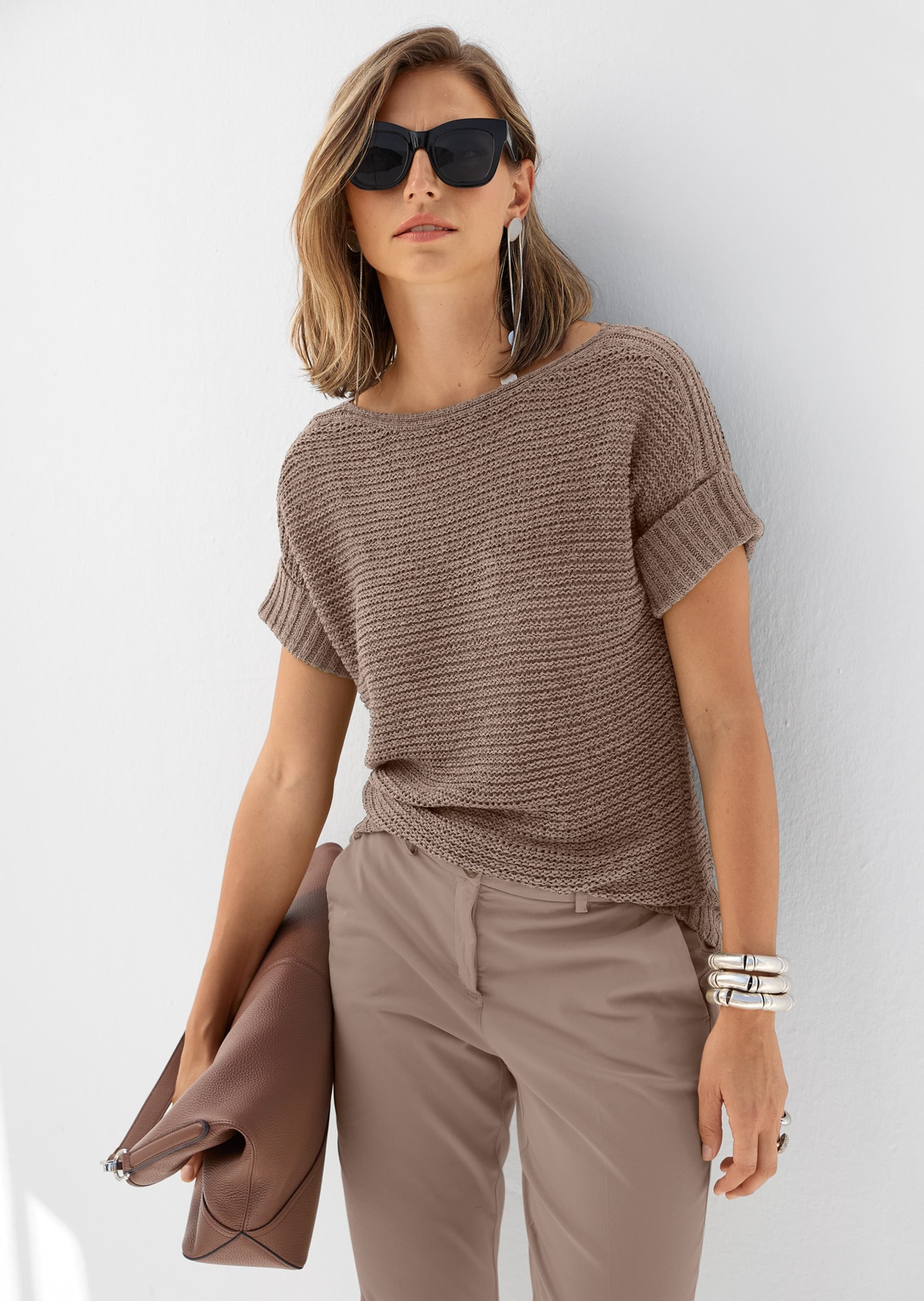 MADELEINE Longpullover »Pullover Kurzarm-Pullover mit Struktur«