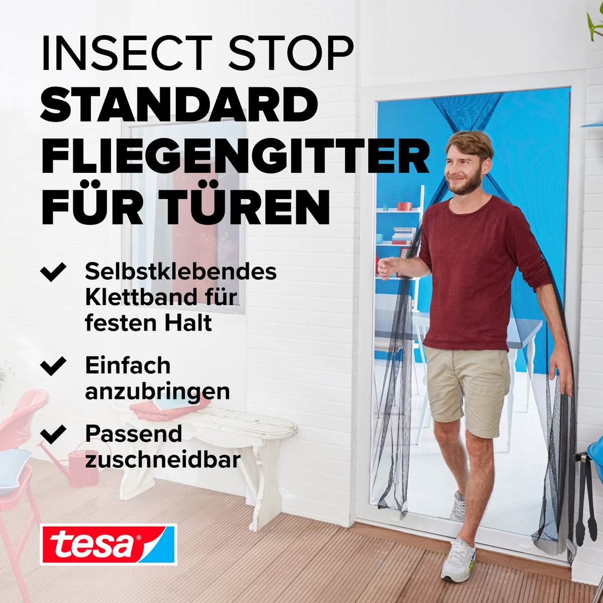 tesa Insektenschutz-Tür »Insect Stop Standard Fliegengitter für Türen - 2x 0.65 m : 2.2 m«, Insektenschutzgitter -Fliegenetz ohne Bohren-zuschneidbar