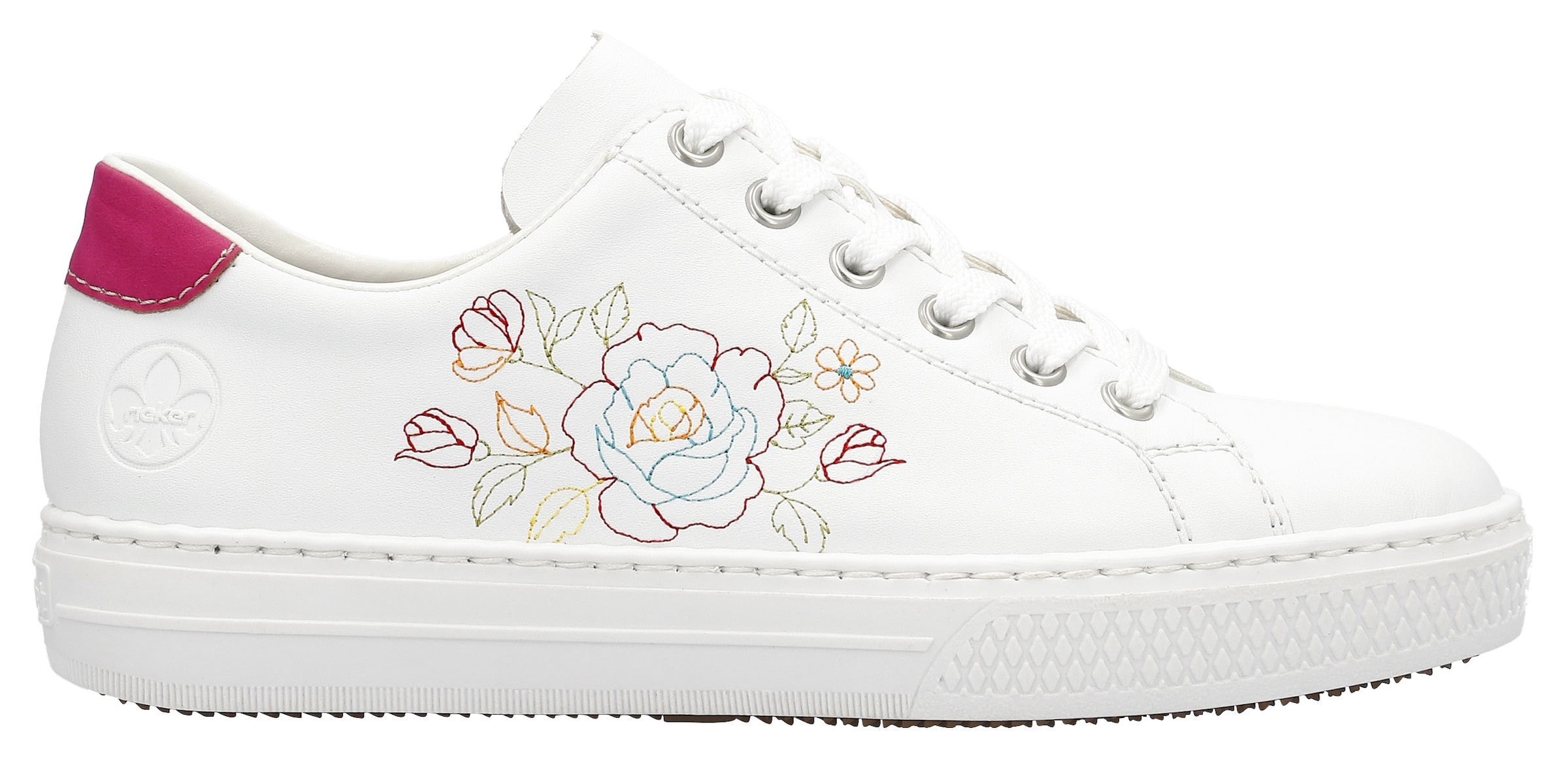 Rieker Sneaker, mit seitlicher Blumenstickerei, Freizeitschuh, Halbschuh, Schnürschuh