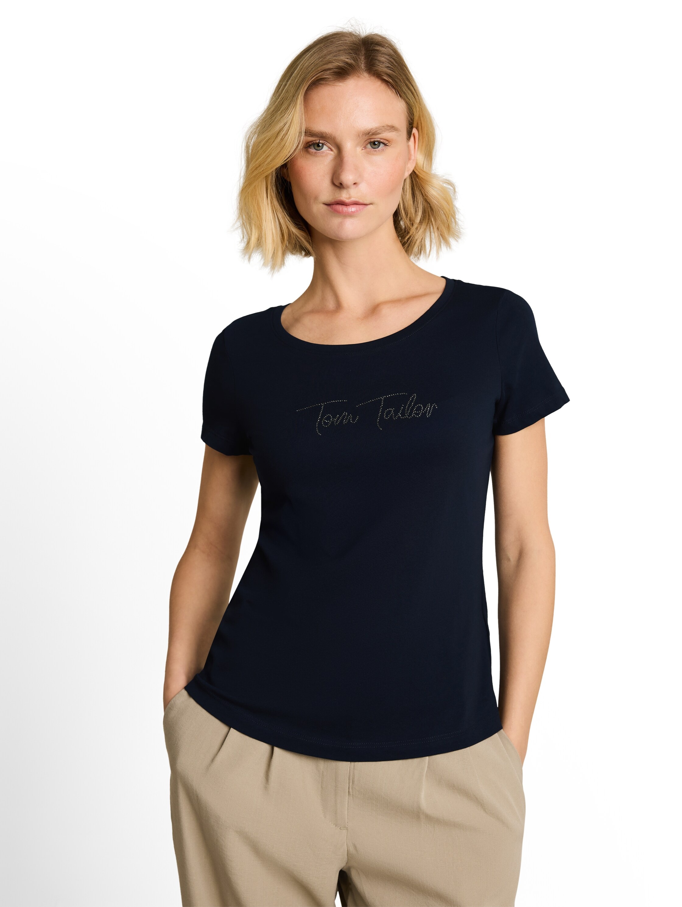 TOM TAILOR Kurzarmshirt Sommershirt mit Glitzer-Wording
