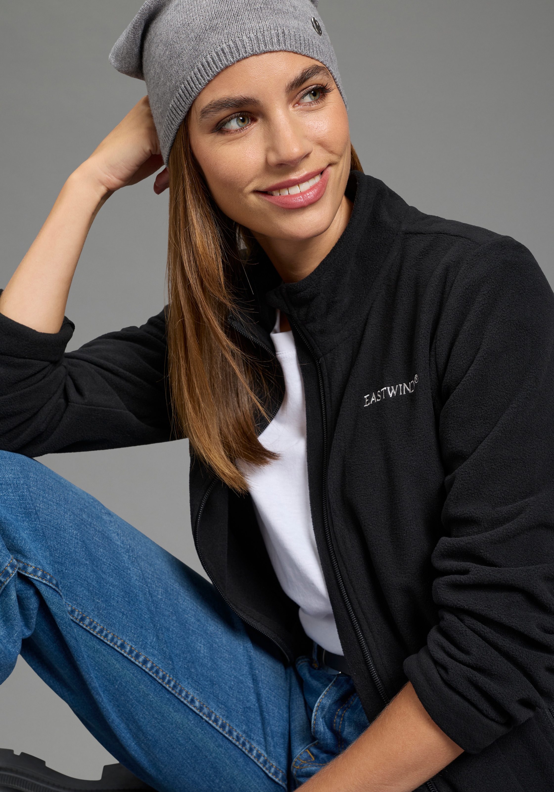 Eastwind Fleecejacke ohne Kapuze für kalte Tage,  aus 100% Polyester,  sportlicher Stil