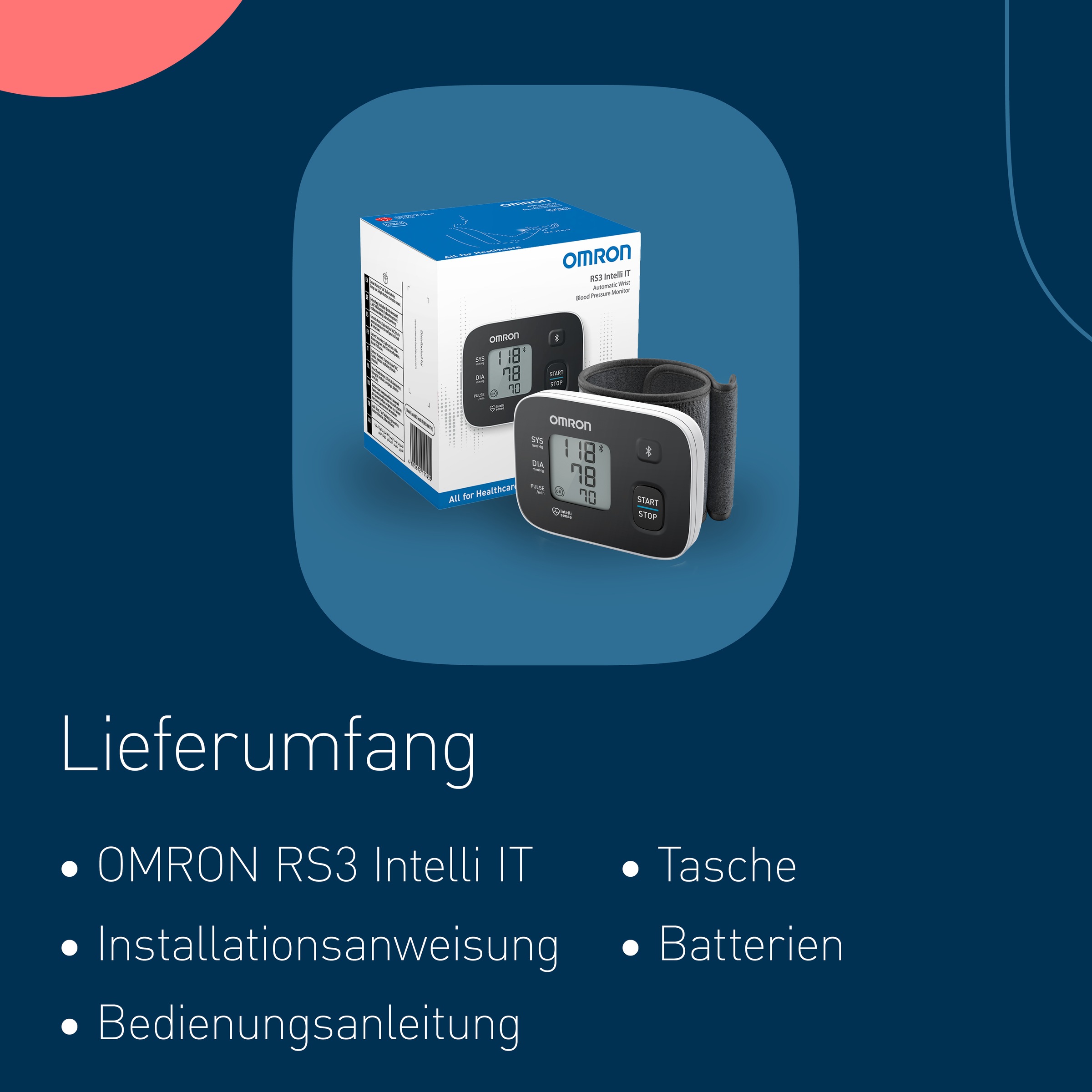 Omron Handgelenk-Blutdruckmessgerät »RS3 Intelli IT digitales Handgelenk-Blutdruckmessgerät«, klinisch validiert, mit kostenloser Smartphone App OMRON connect