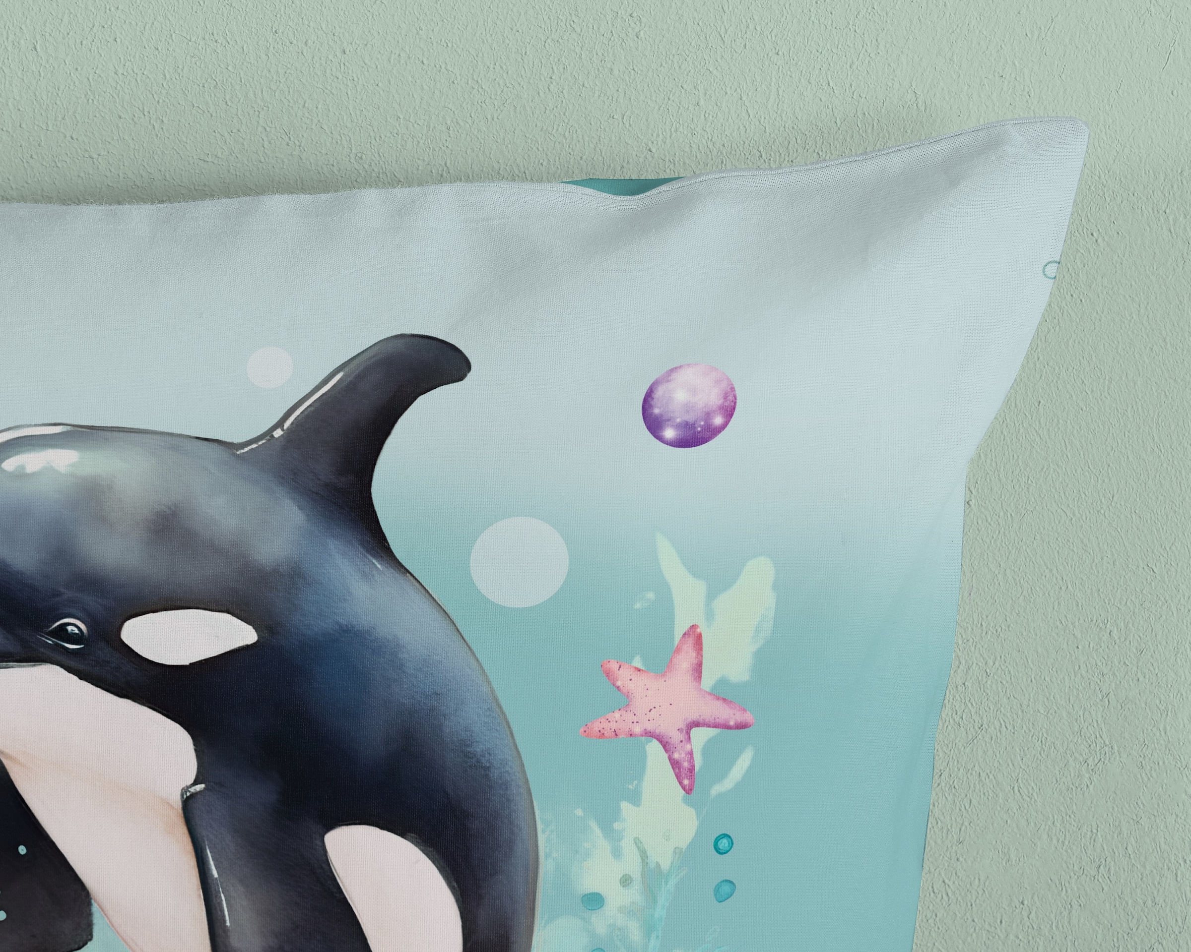 PURE luxury collection Kinderbettwäsche »Splash«, Mikrofaser, 135x200, 2 Teilig, Wendeoptik, Kind, Schwertwal, Orka
