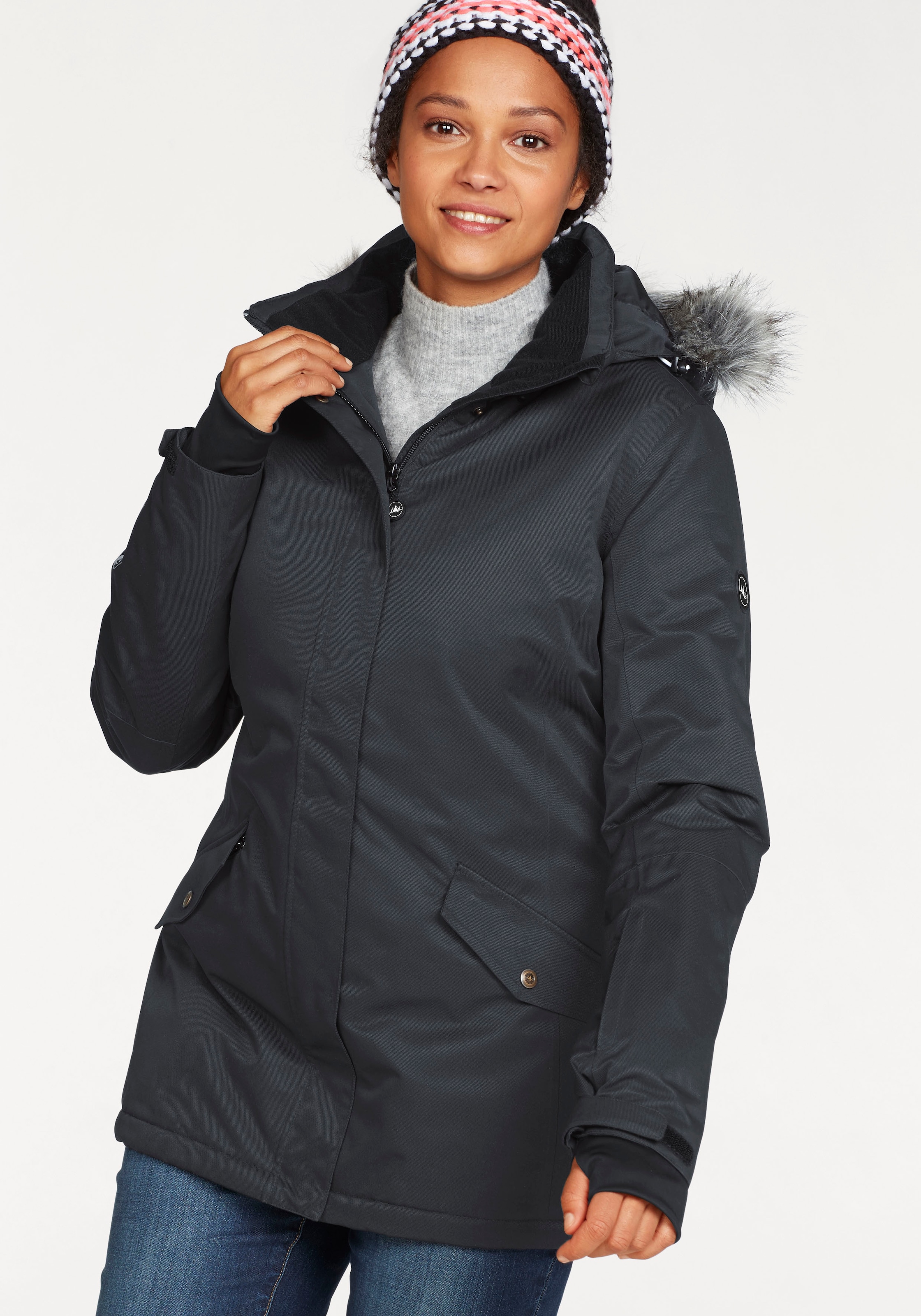 Polarino Damen Skijacke mit Kapuze wasserdicht in schwarz, Größe 48