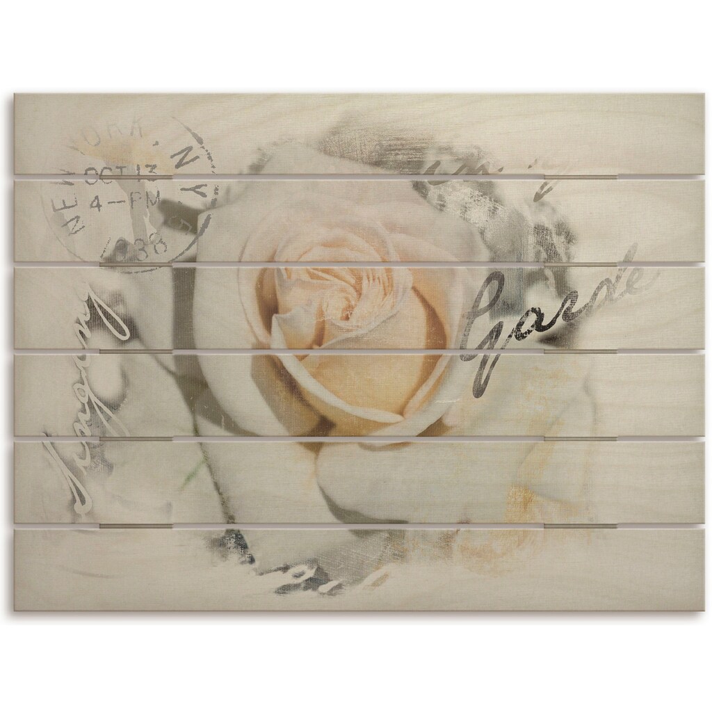 Artland Holzbild »In Buchstaben - Rose«, Blumenbilder, (1 St.)