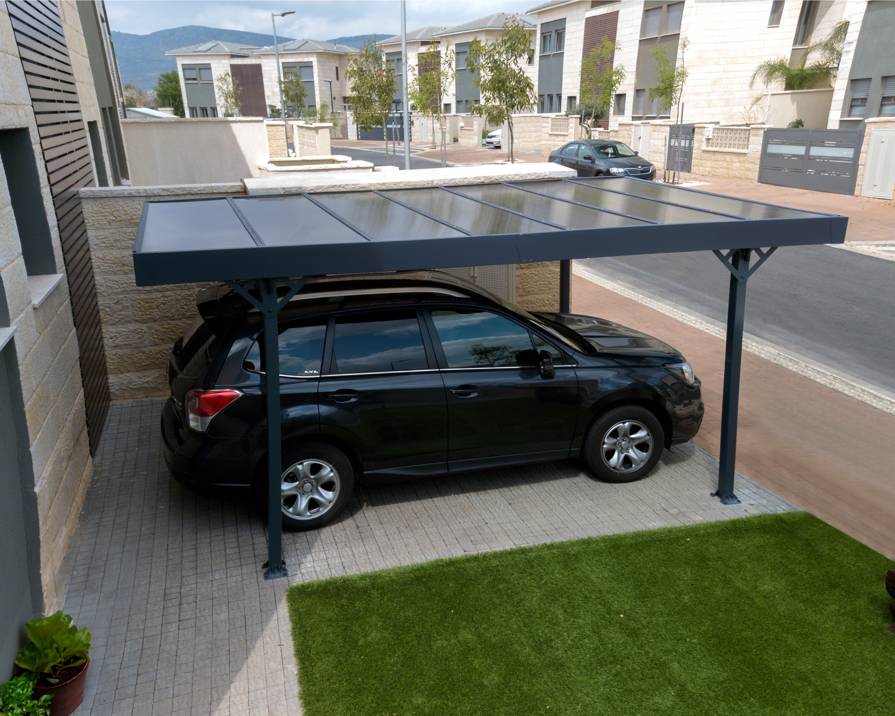 Palram - Canopia Einzelcarport »Palma 5000« Aluminium 263 cm Grau inkl. Regenrinnen und Bodenverankerungen in grau, Größe B/H/T: 298 cm x 204 cm x...