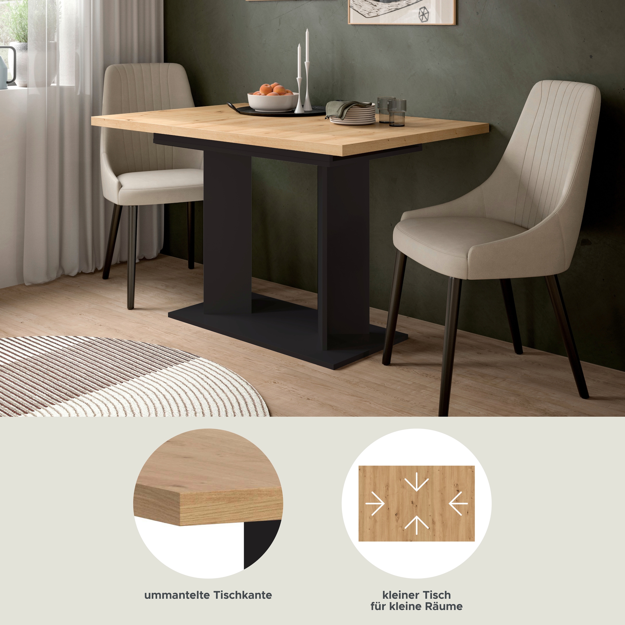 Home affaire Esstisch »GERO, 120-160 cm, ausziehbar, Säulengestell« in verschiedenen Ausführungen erhältlich, 1 Stk. tlg. Tisch, Esstisch, Esszimmer, Esszimmertisch, Küchetisch, Bartisch