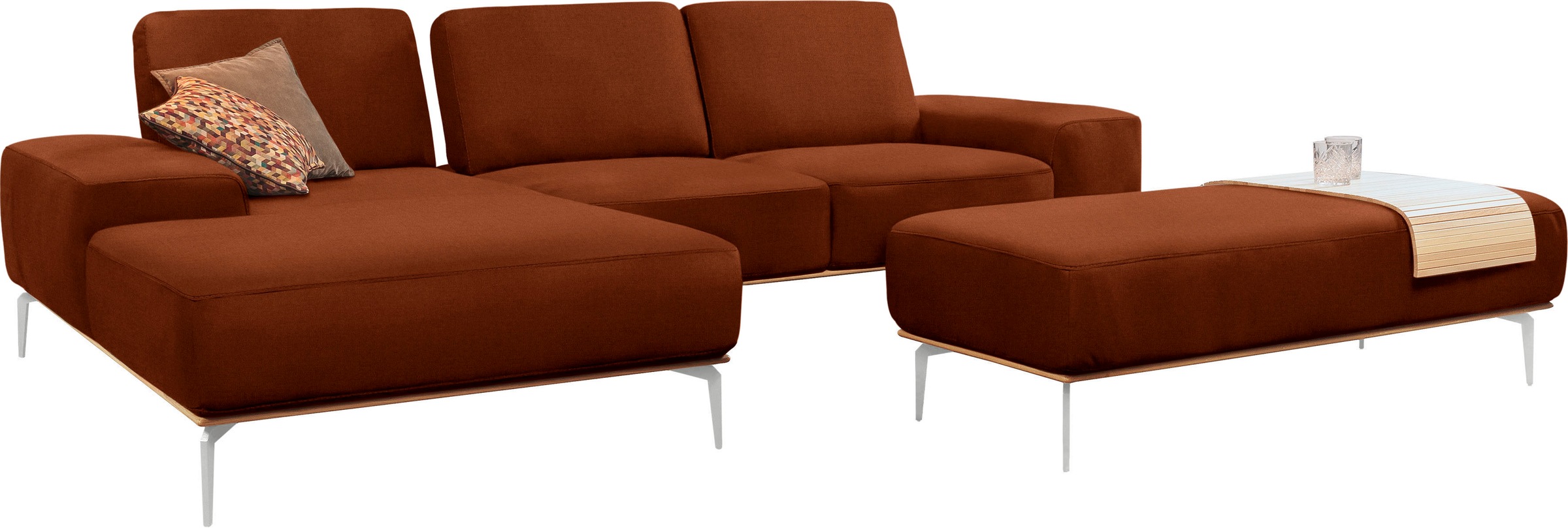 W.SCHILLIG Polsterhocker »run«, mit elegantem Holzsockel, Füße in Chrom glänzend, Breite 150 cm
