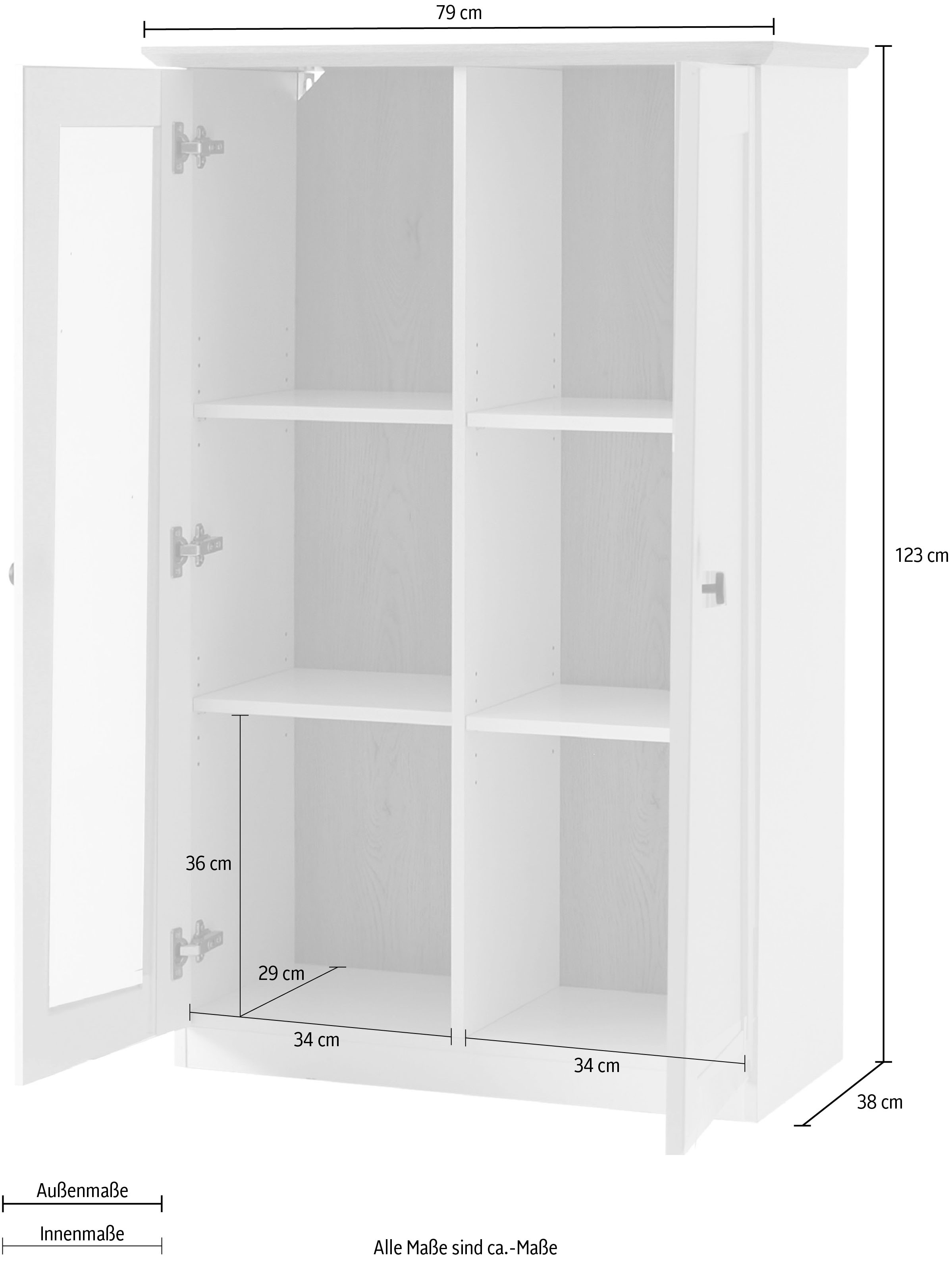 OTTO home Vitrine »Brest, Standvitrine im Landhausstil, Glasvitrine, Vitrinenschrank« schwarze Metallgriffe, ausreichend Stauraum, Glastür, 123 cm hoch