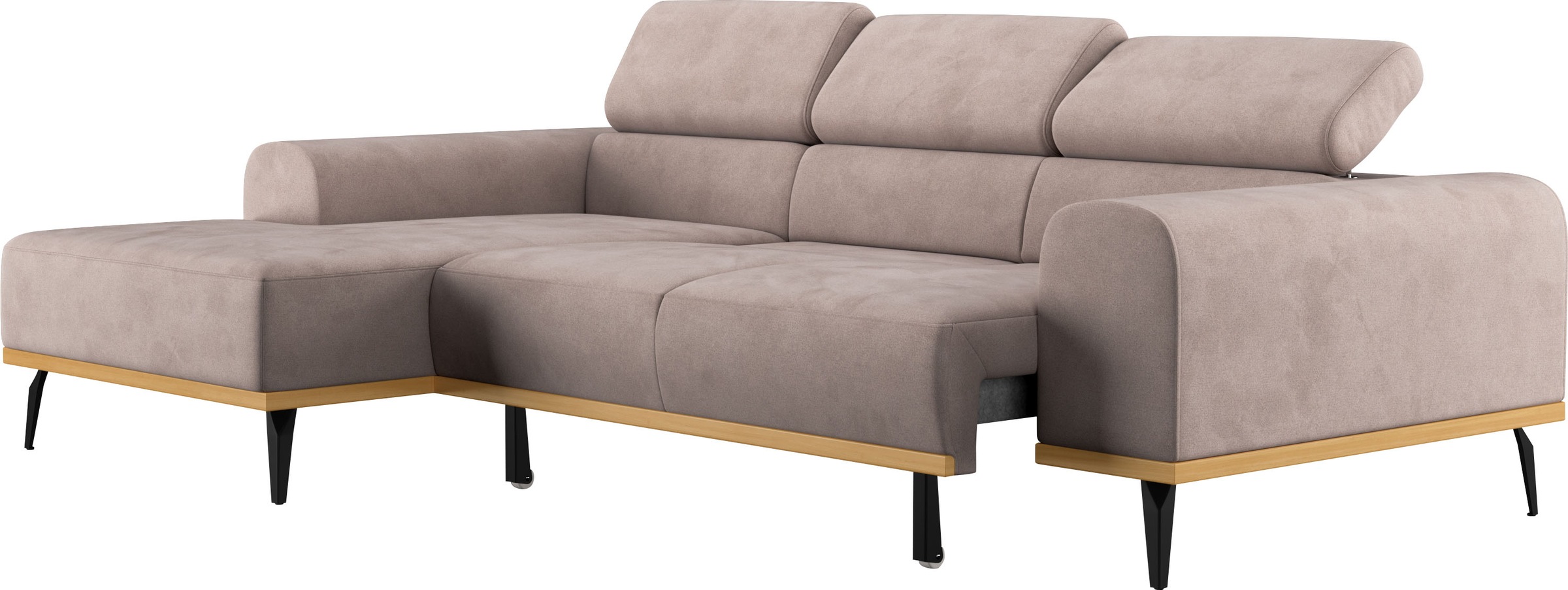 Places of Style Ecksofa »Carlo L-Form«, mit Kopfteilverstellung & Holz-Rahmenoptik, optional Relaxfunktion