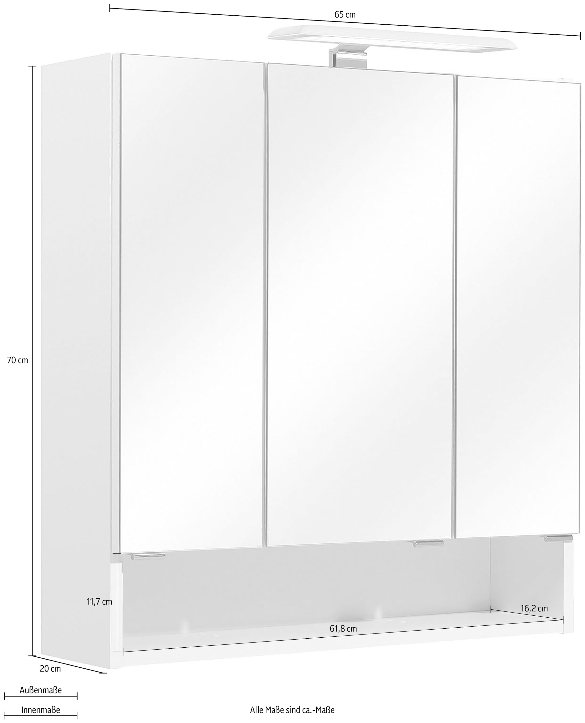 PELIPAL Spiegelschrank »Quickset 953«, Breite 65 cm, 3-türig, LED- Beleuchtung, Schalter-/Steckdosenbox bei OTTO