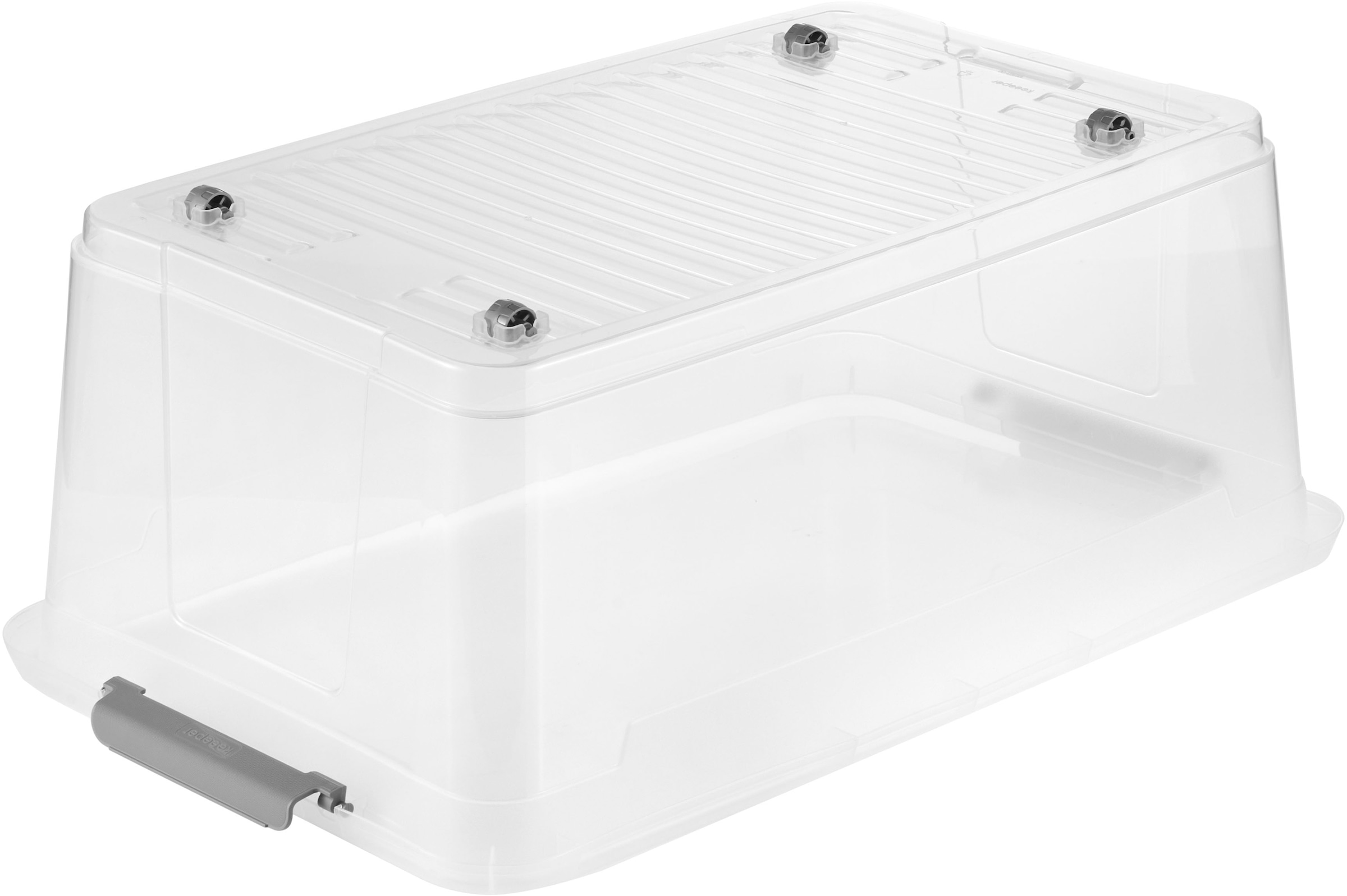 keeeper Aufbewahrungsbox »Clipbox Leo (Set 4 St.) 37 L, 59 x 38 x 24 cm« Schanierclips, Doppelöffnung, 90° drehbare Räder, fixierbarer Deckel