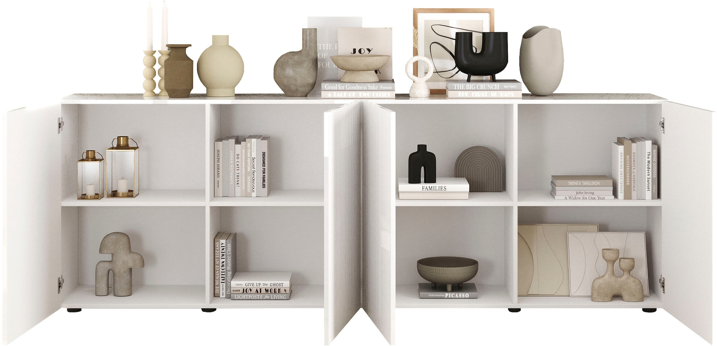 INOSIGN Sideboard »Rio Breite 240 cm, Kommode mit 4 Türen, Anrichte,« geriffelte MDF-Fronten, modern u. elegant, viel Stauraum