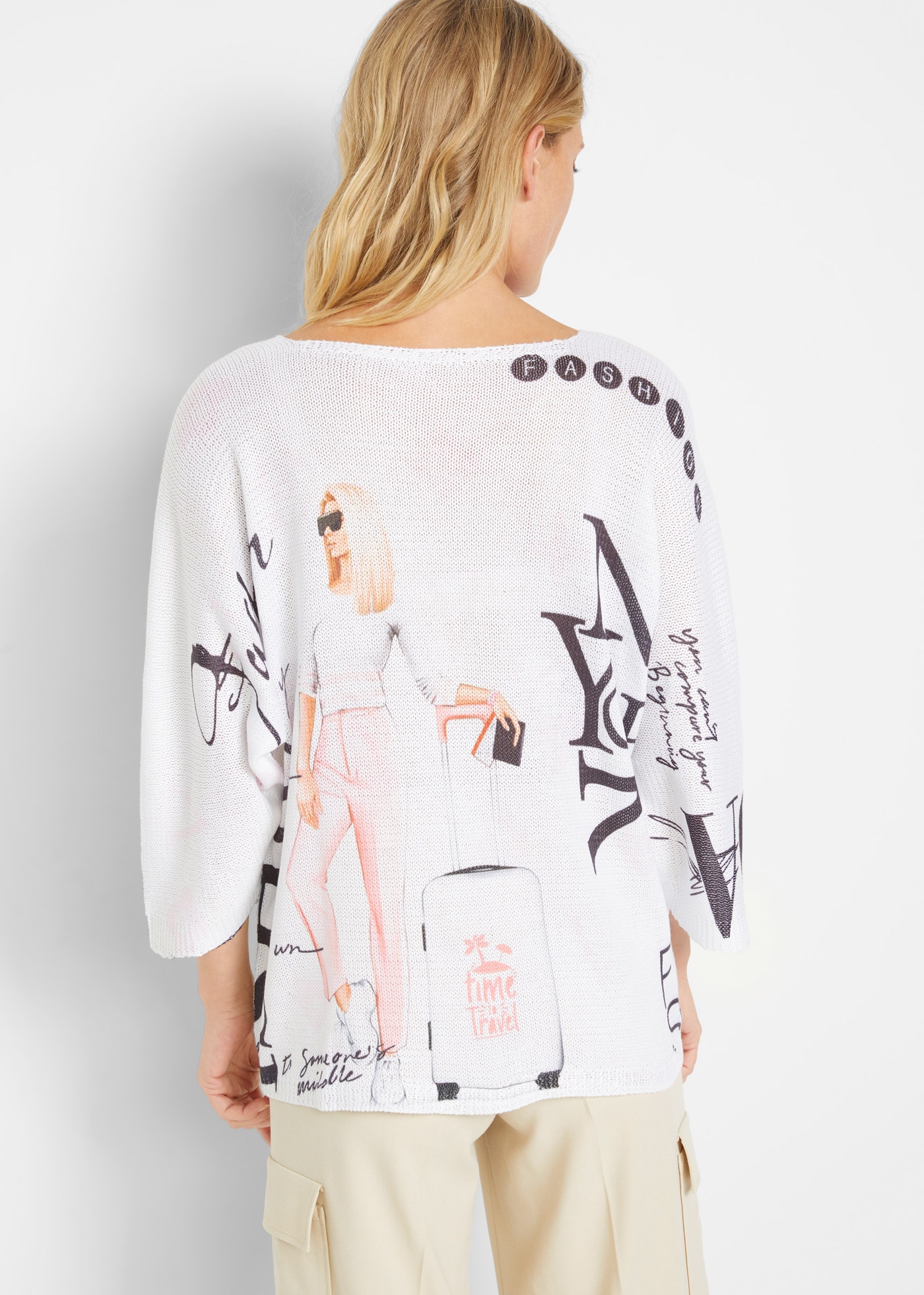 bonprix Strickpullover aus Polyester, 3/4-Ärmel, für Frühling und Sommer, lockere Passform