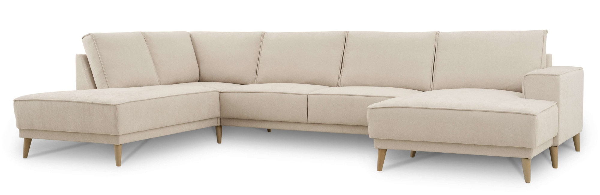 OTTO home Wohnlandschaft »Oland Skandi, weicher Chenille-Stoff« U-Form, 345 cm, Wellenunterfederung, Skandi-Design, Massivholzfüße