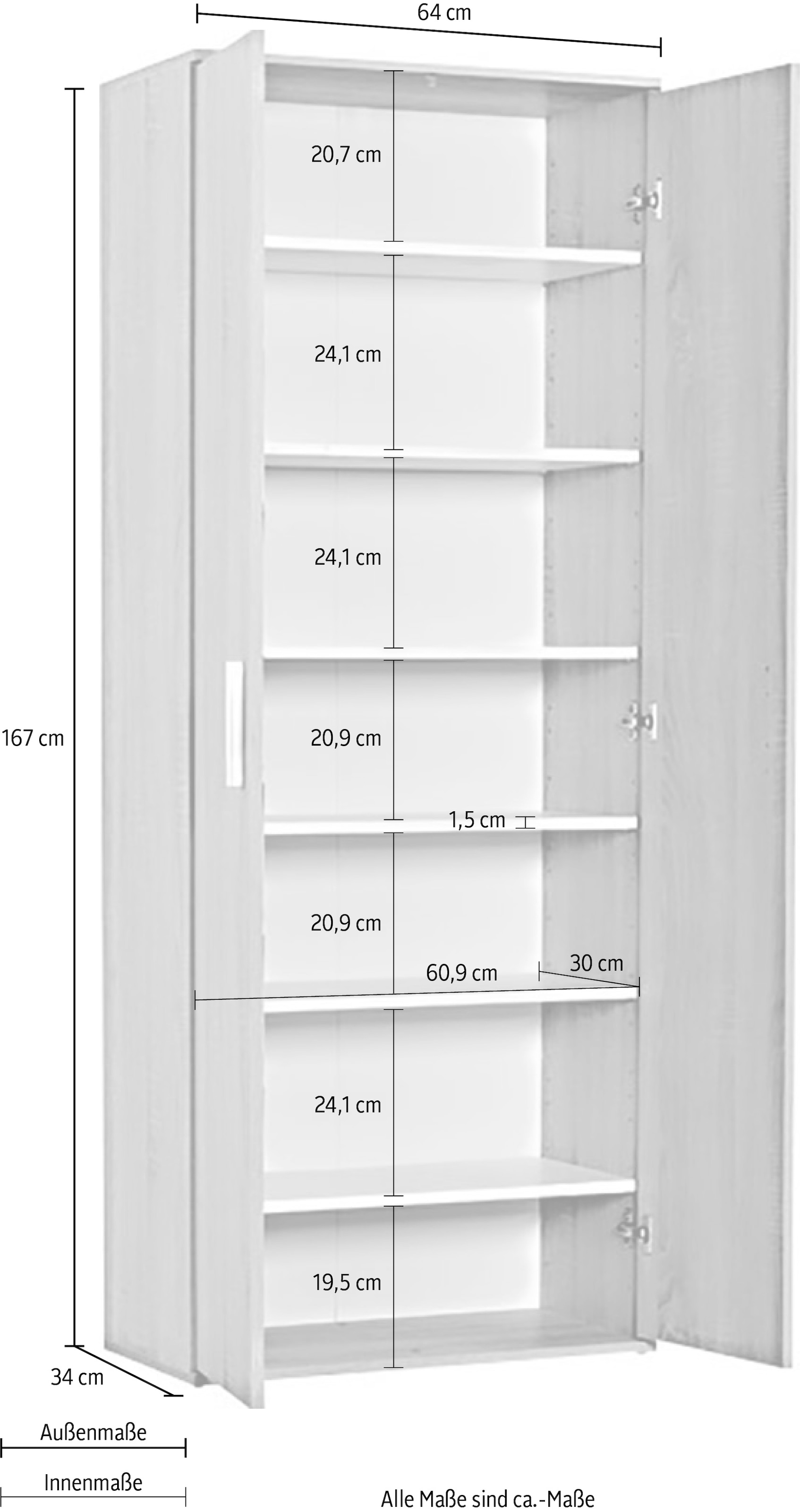 mit Breite Shop Procontour »Clara«, OTTO Online Hochschrank 64cm, Einlegeböden