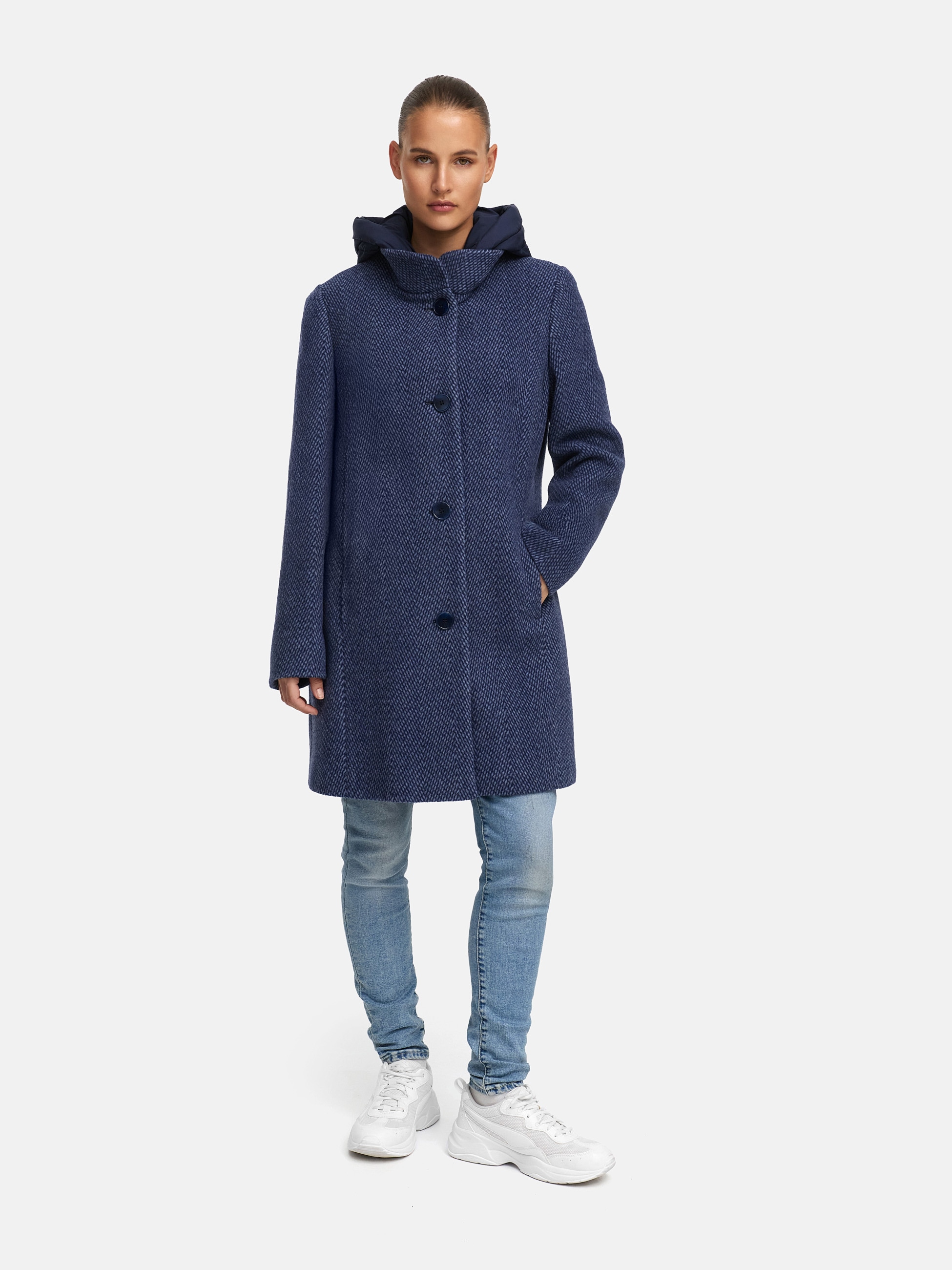 MANISA Wolljacke, mit Kapuze, mit Stehkragen und Kapuze, in Tweed-Optik
