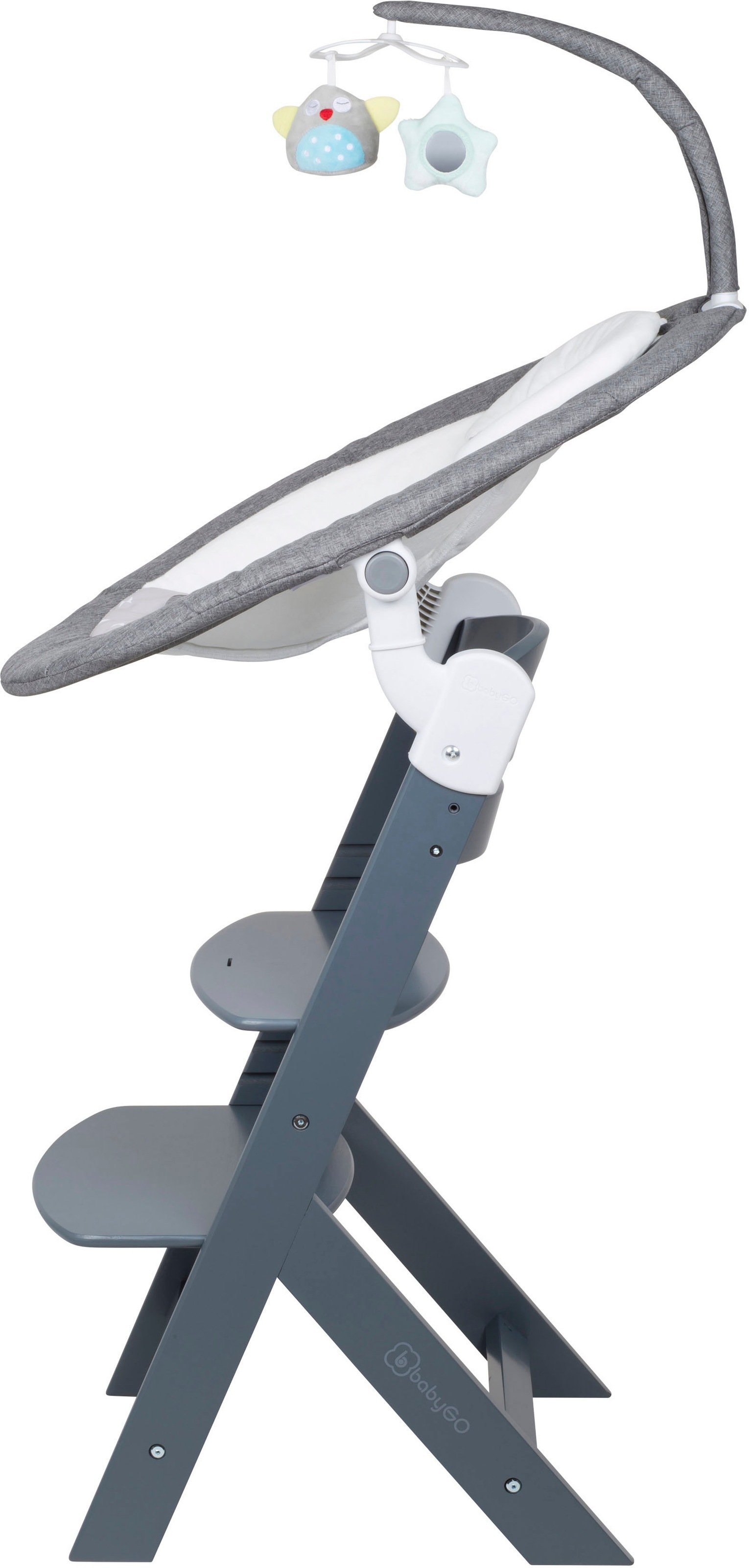 BabyGo Hochstuhl »Family Homey Set, grau/hellgrau« () mit elektrischer Babywippe inkl. Spielbogen