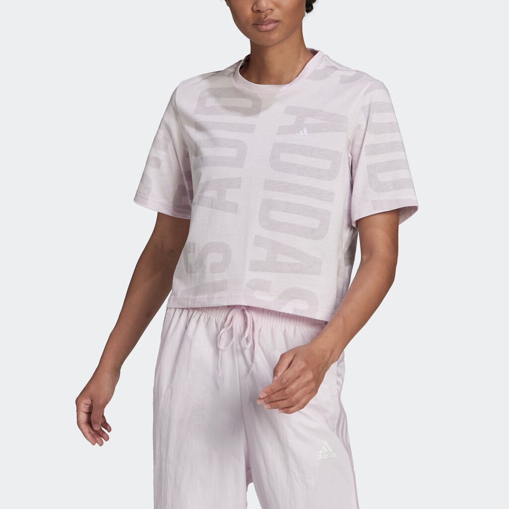 adidas Performance T-Shirt »ESSENTIALS OVERSIZED ALLOVER PRINT CROPPED«