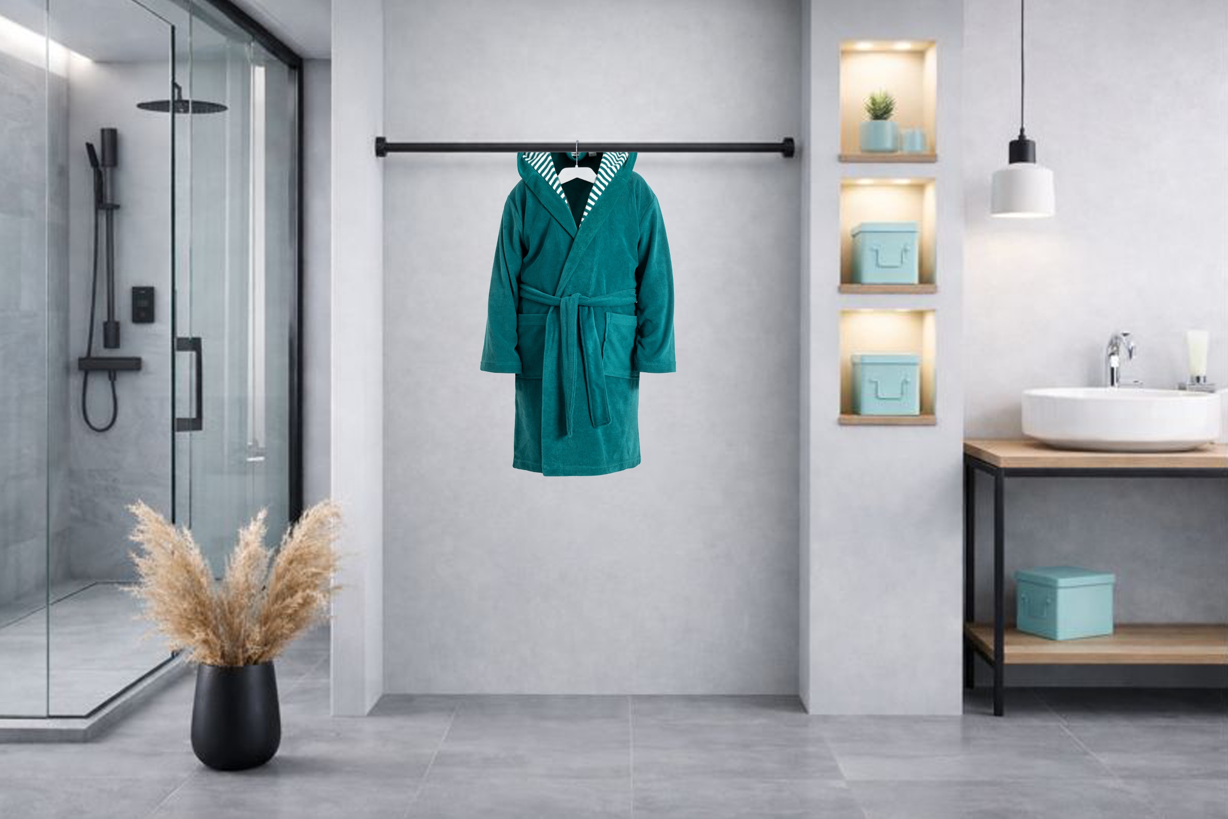 KangaROOS Kinderbademantel »Dalia, Ideal für Zuhause, Schwimmbad oder im Urlaub« 1 Stk. Uni-Farben mit Streifen