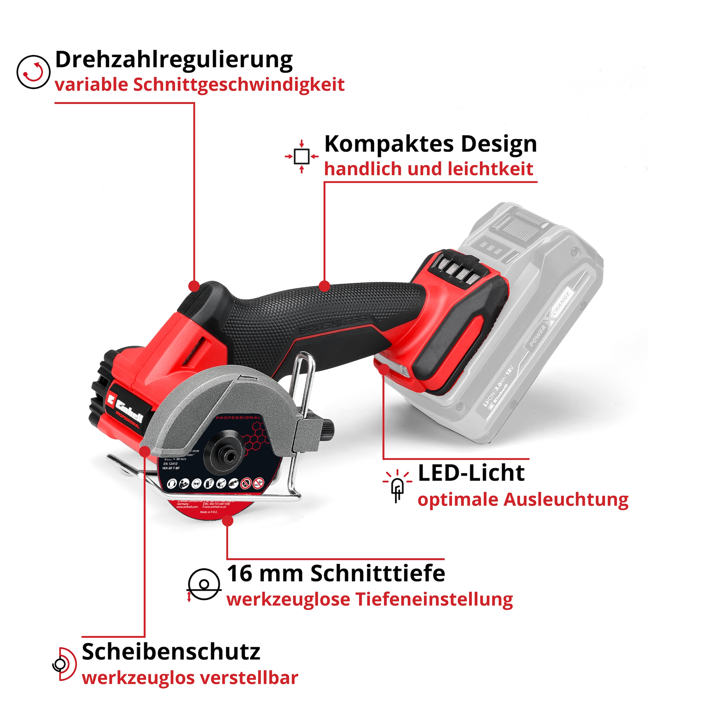 Einhell Akku-Trennschleifer »TP-CO 18/76-C Li BL - Solo«, ohne Akku und Ladegerät