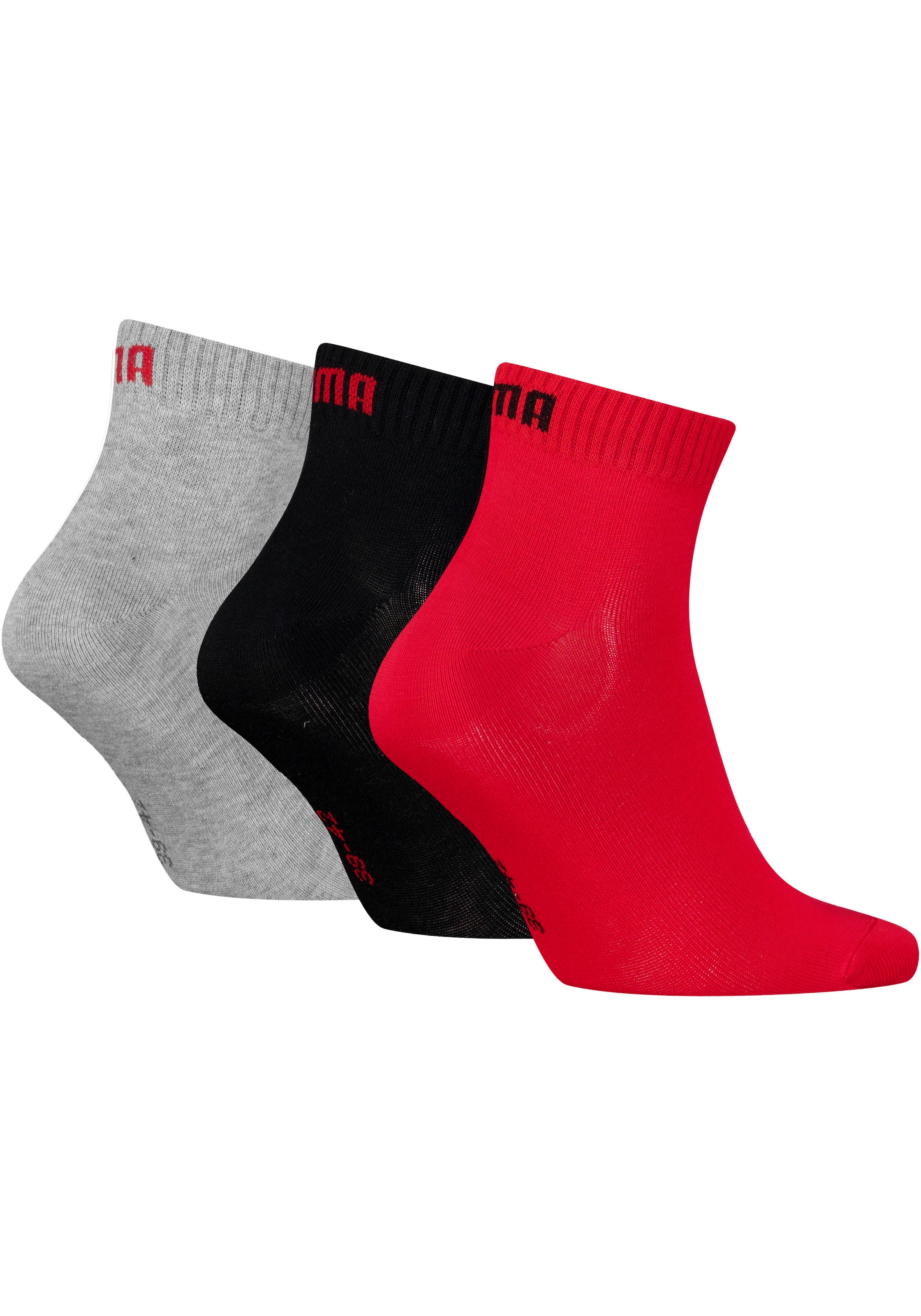 PUMA Kurzsocken »PUMA UNISEX QUARTER PLAIN 3P« 3 Paar,  Atmungsaktiv, Rippenbündchen, weiche Baumwollmischung
