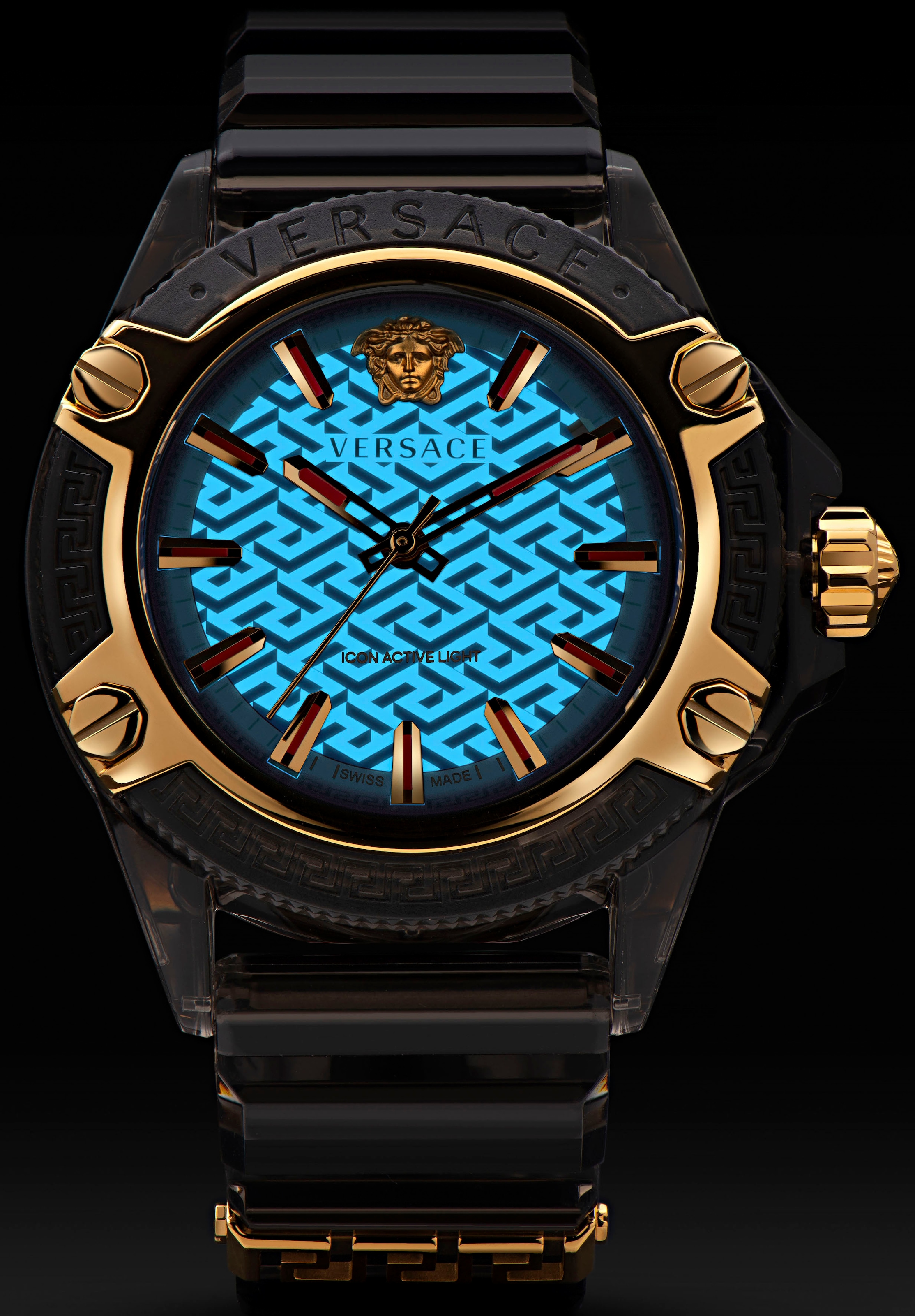 Versace Quarzuhr »ICON ACTIVE, VE6E00123«, Armbanduhr, Herrenuhr, Swiss Made, Leuchtzeiger, Saphirglas, analog