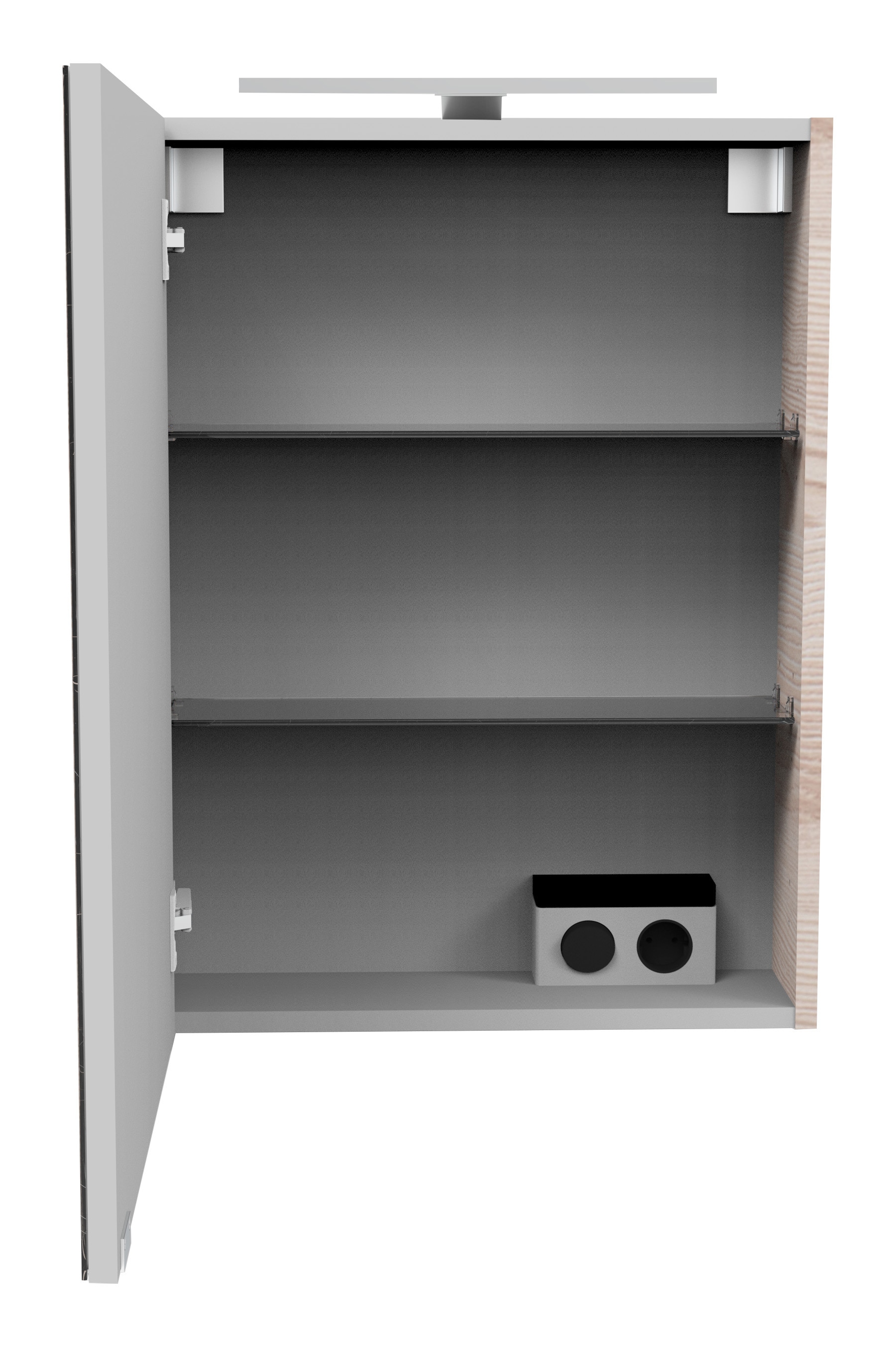 FACKELMANN Spiegelschrank »SBC« Spiegelschrank mit LED-Aufsatzleuchte,  Aufsatzleuchte, Schalter und Steckdose, Breite 50cm, Anschlag links