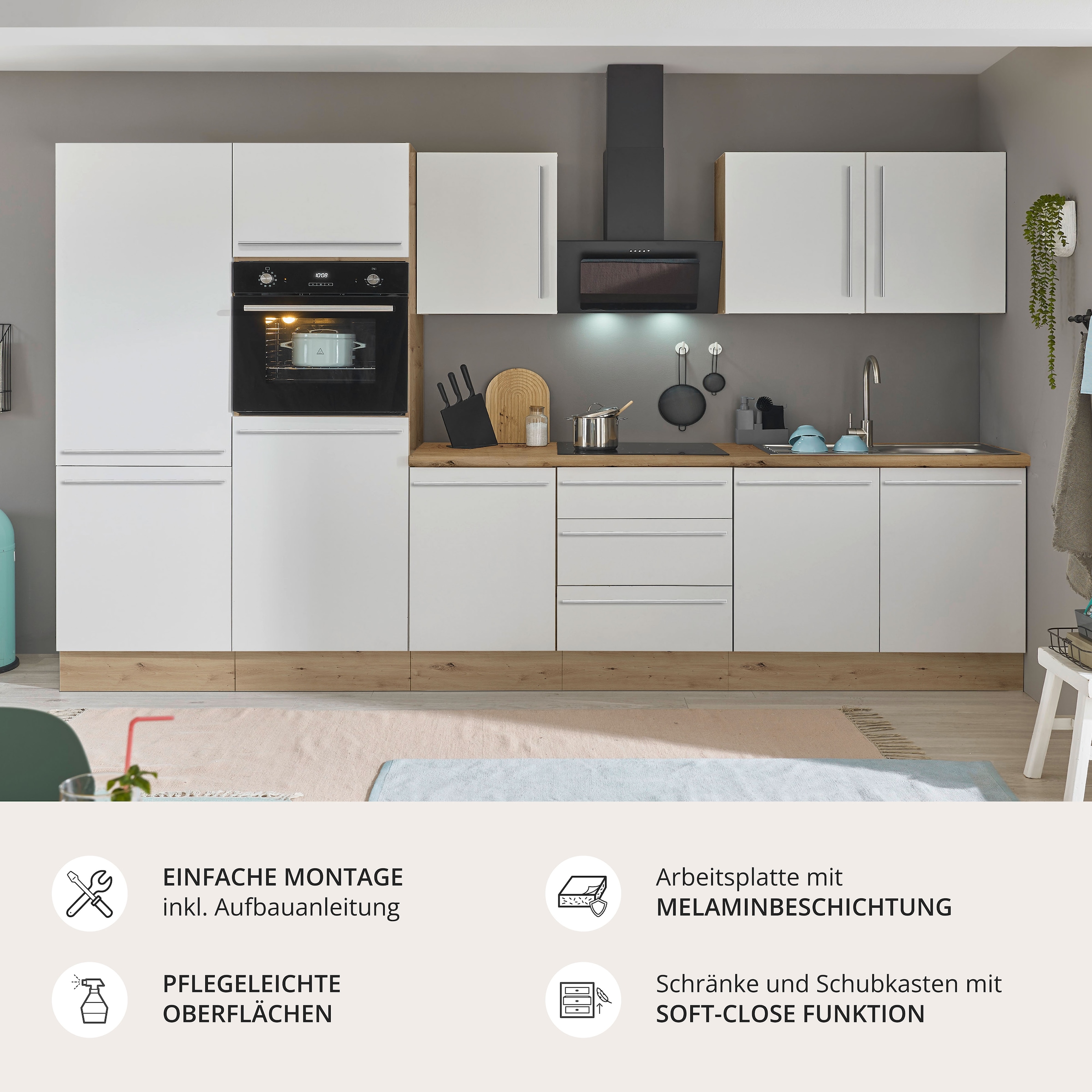 KOCHSTATION Küchenzeile »Florida« Breite 330 cm, wahlweise mit E-Geräten,Softclose für Türen/Schubkästen