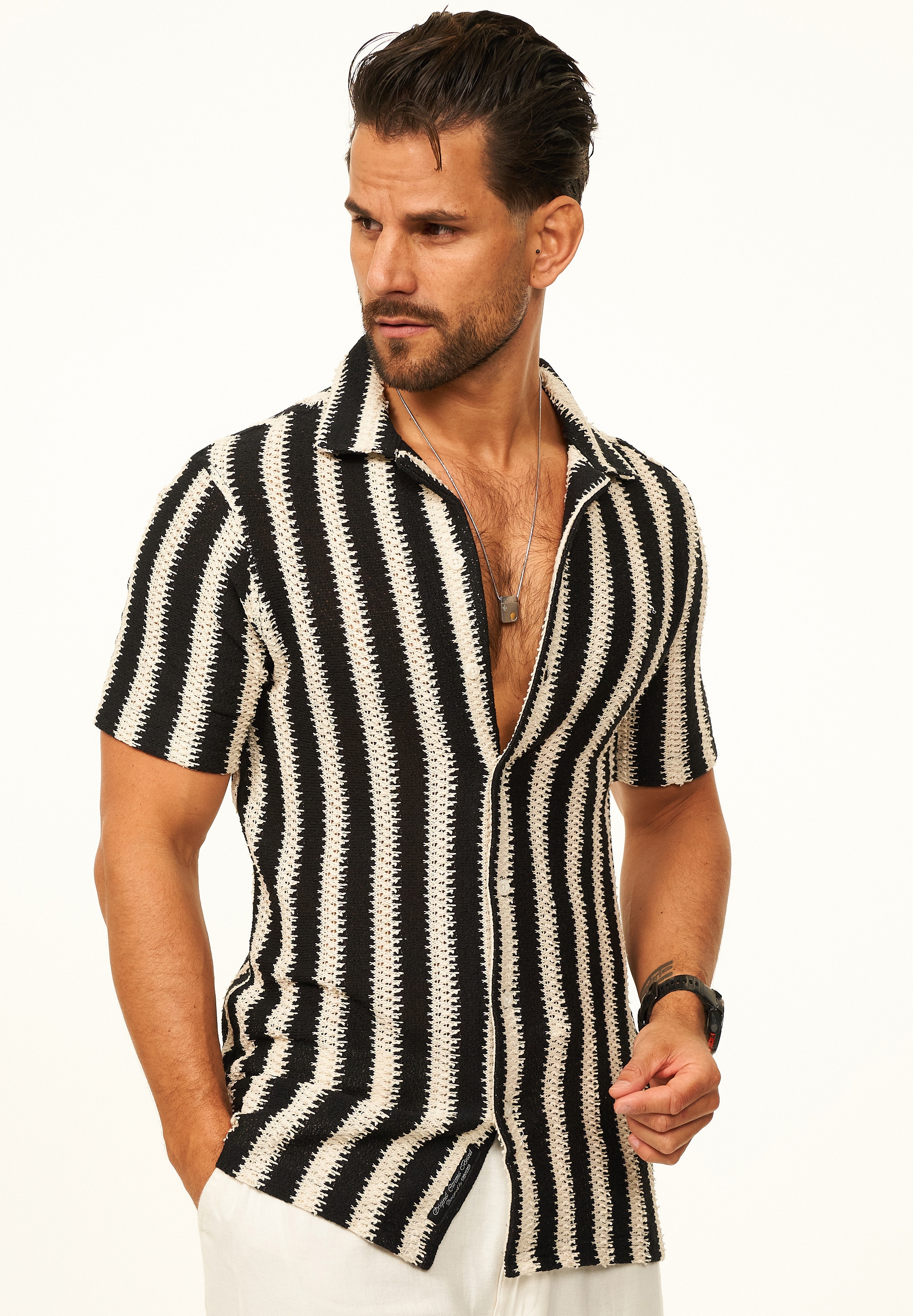 CARISMA Kurzarmhemd »gestreift als Poloshirt im Summer-Look für Herren« Herren Strick Polohemd T-Shirt im Regular-Fit - Festival Hemd