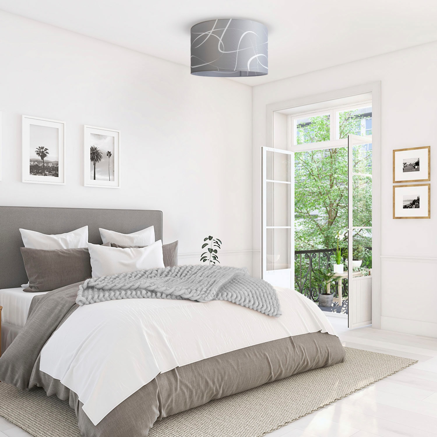 Paco Home Deckenleuchte »Hugo Tribal« E27 Deckenleuchte Stoff Schirmlampe Decke Esszimmer Modern Abstrakt in weiß, Größe Ø 45,5 cm Höhe: 29,5 cm