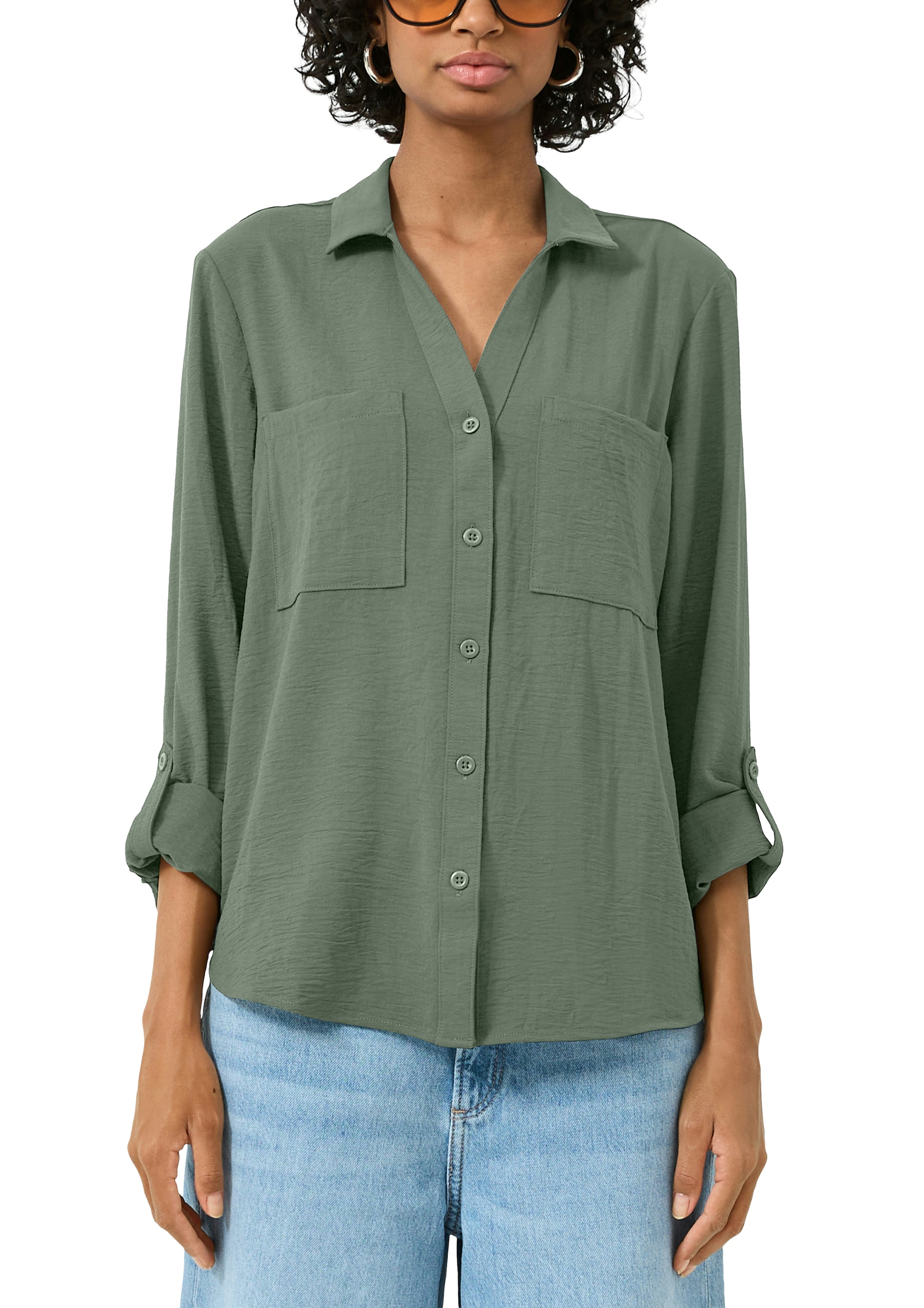 QS Langarmbluse mit Knopfleiste und Brusttaschen