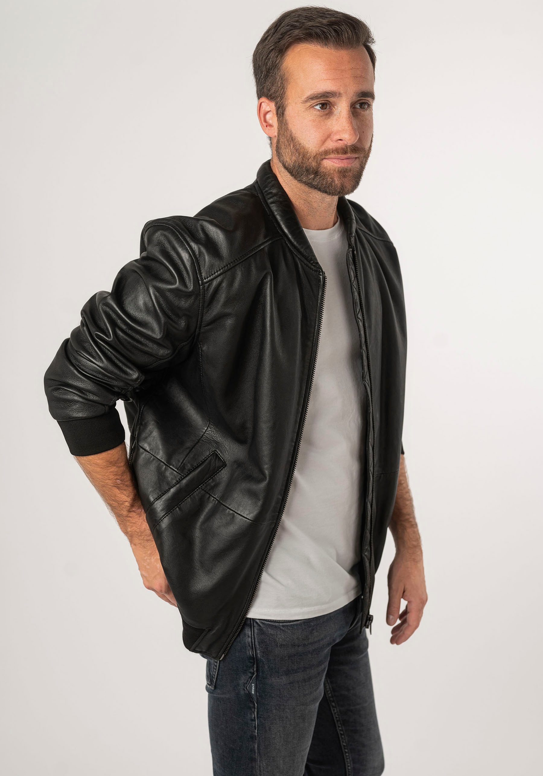 Mauritius Lederjacke »2Mkaira OS«, mit Reißverschluss, Strickbündchen, Ärmeltasche