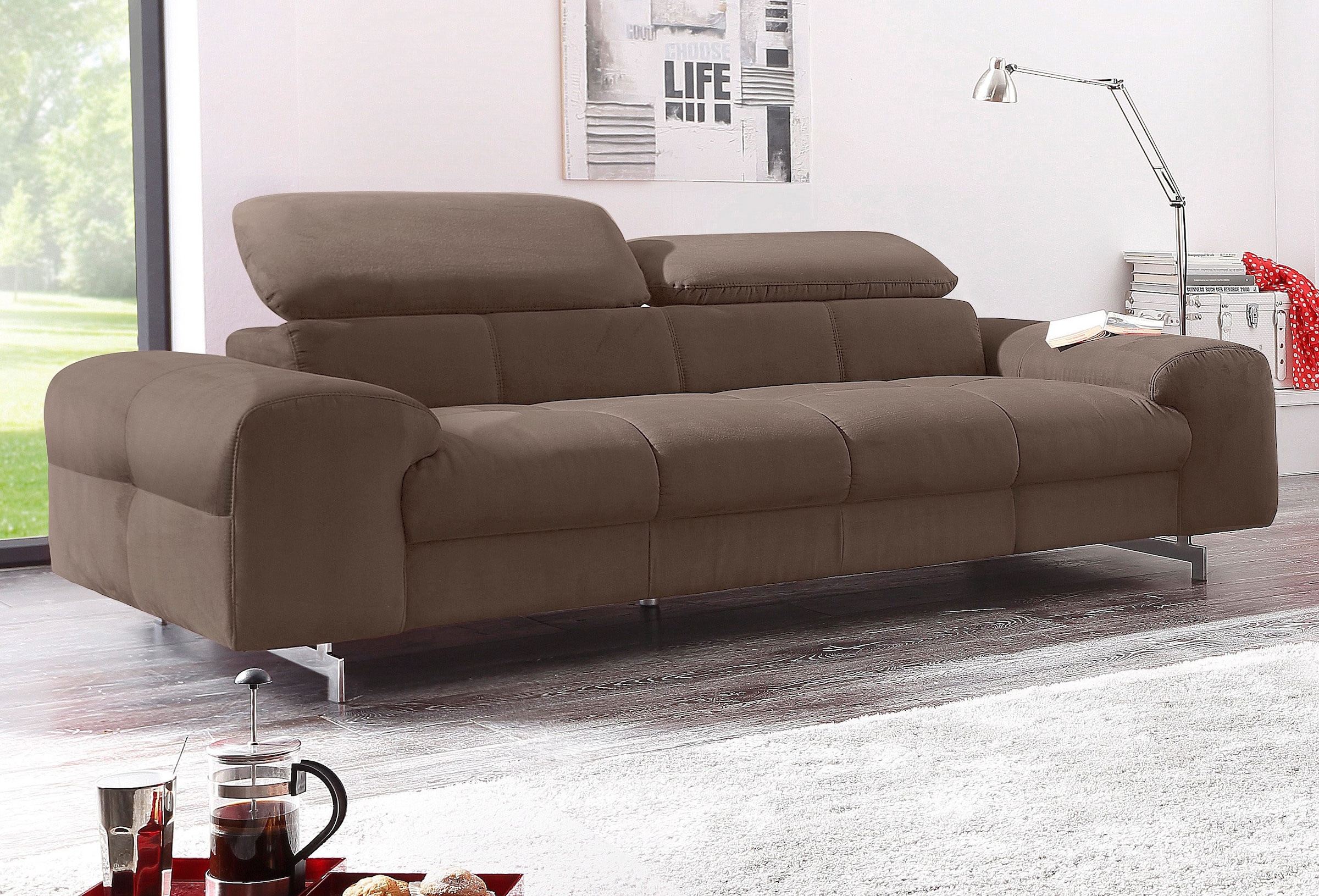 COTTA 3-Sitzer »Chef« Big-Sofa mit Kopfteilverstellung, edle Metallkufen