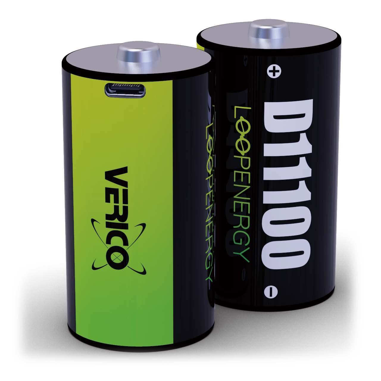 Verico Batterie »LoopEnergy D (Mono)«, 1,5 V, (2 St.), USB-C Kabel im Lieferumfang
