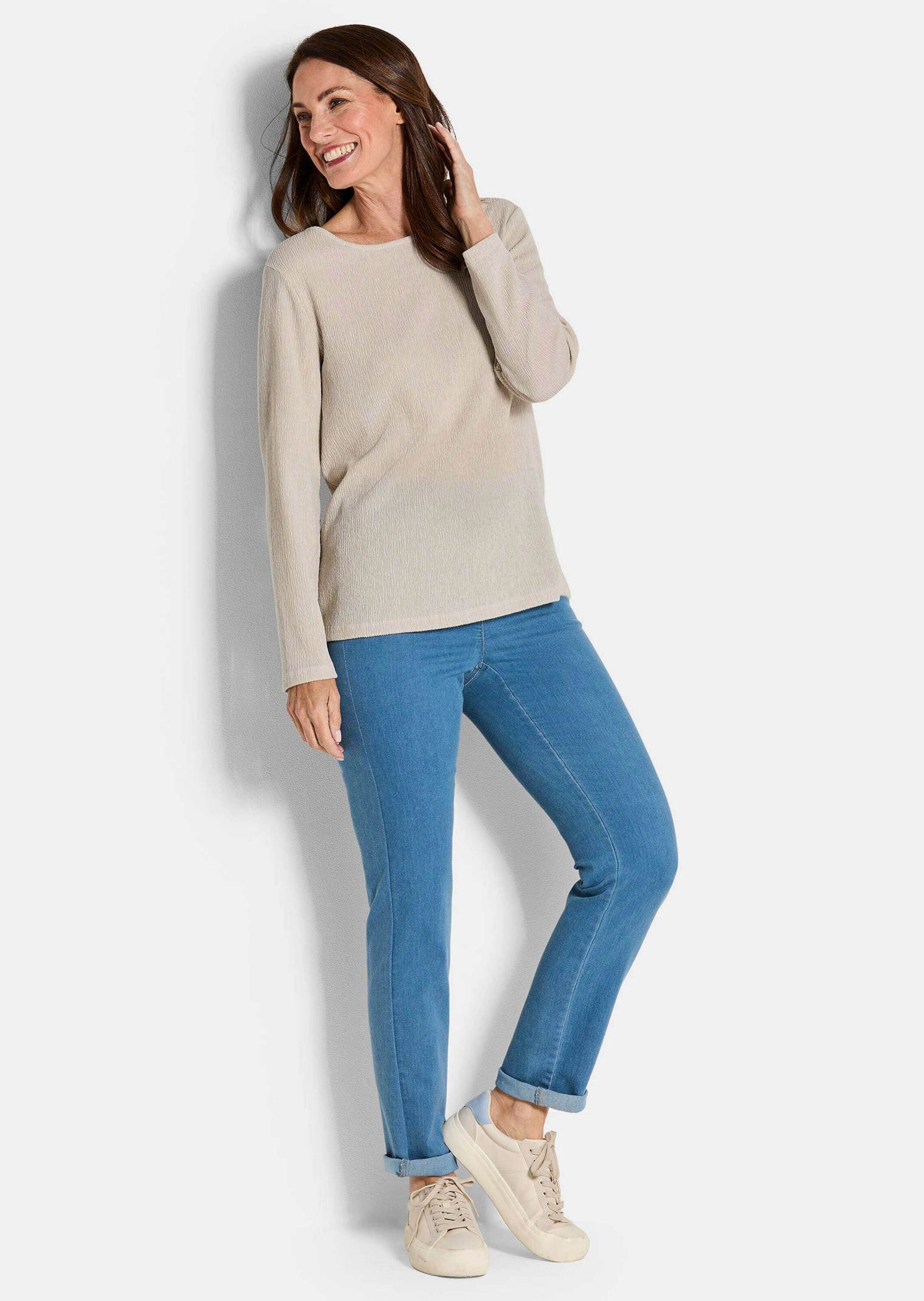 GOLDNER Langarmshirt »Kurzgröße Langarm Melange Jersey-Oberteil« U-Boot-Ausschnitt