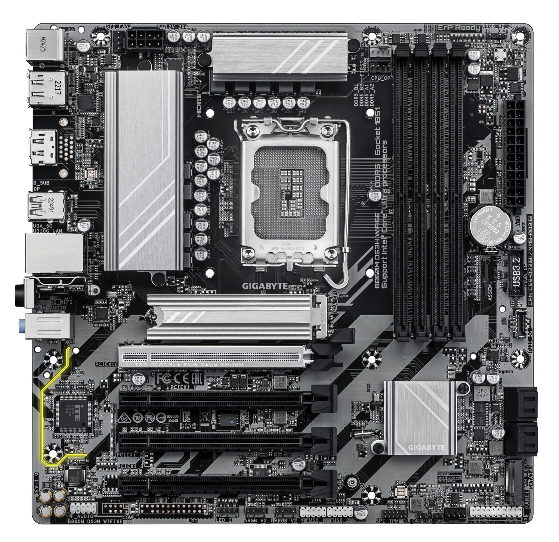 Gigabyte Mainboard »B860M DS3H WIFI6E Mainboard - Intel Core Ultra CPUs, 5+1+2+1 Phasen VR«
