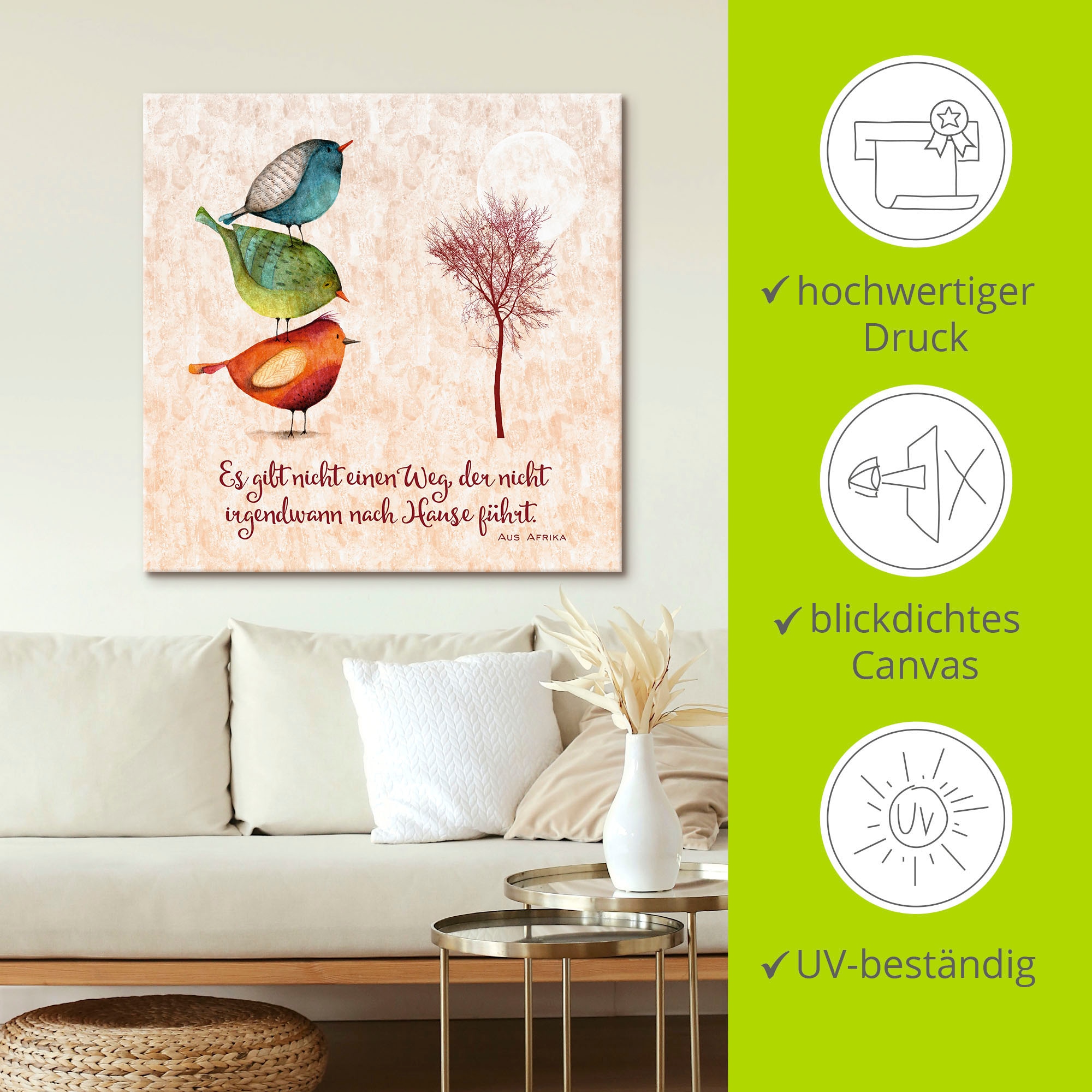 Artland Leinwandbild »Lebensweisheit Zu Hause« Tiere 1 Stk. tlg. auf Holzrahmen gespannt