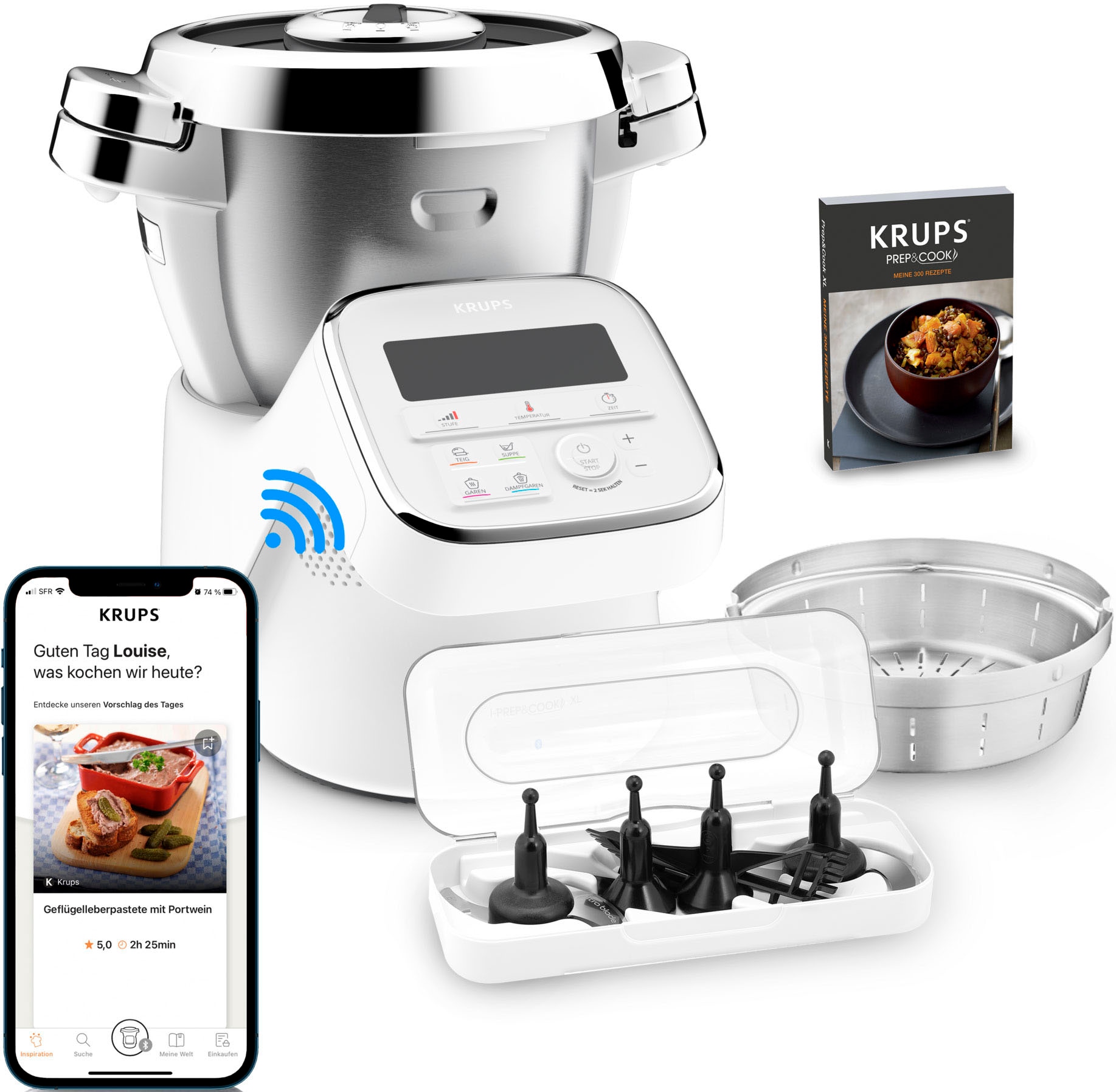 Krups Küchenmaschine mit Kochfunktion »HP60A1 i Prep&Cook XL«, 10 automatische Programme, 5 Zubehörteile, mit App und Sprachsteuerung