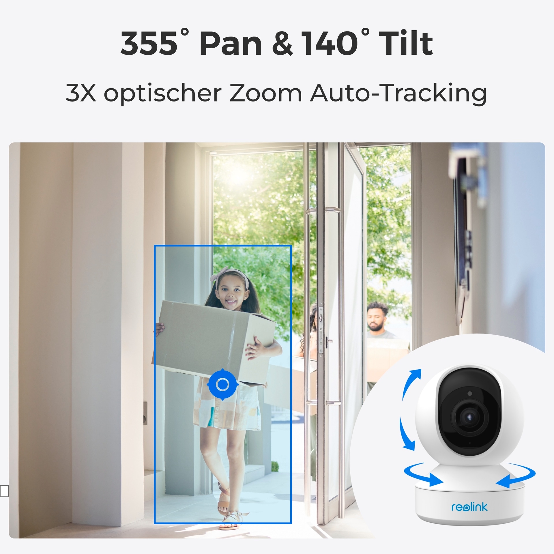 Reolink Überwachungskamera »E Series E340 - 5MP Indoor Wi-Fi Kamera«, Innenbereich, Pan & Tilt, 3X optischer Zoom, Personen-/Tiererkennung, Auto Tracking