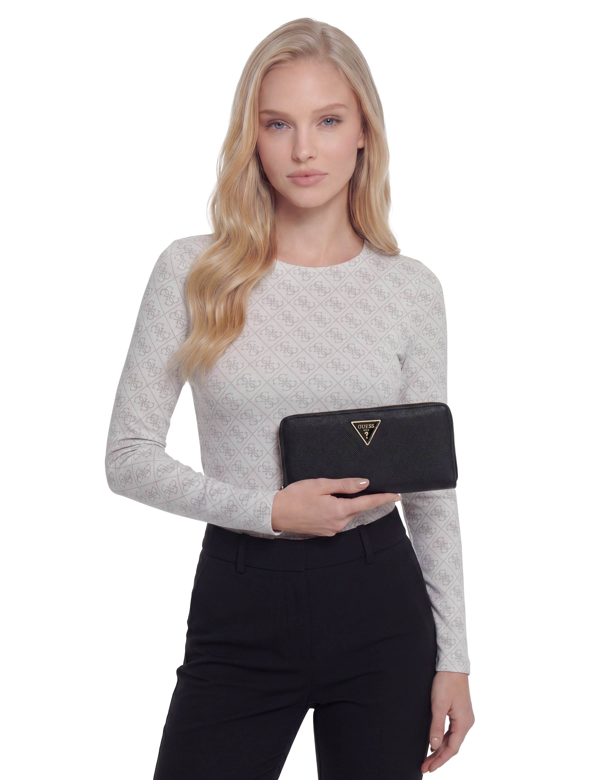 Guess Geldbörse »LAUREL II SLG LARGE ZIP AROUND« Damen Portemonnaie, Geldbeutel mit Reißverschluss-Rückfach