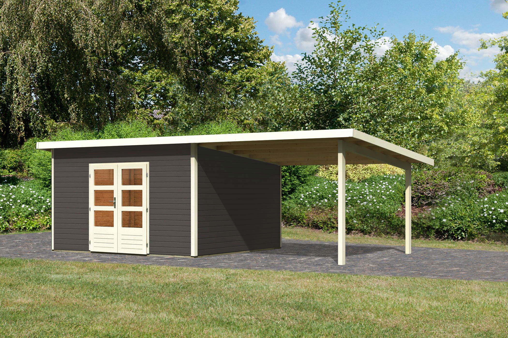 Karibu Gartenhaus »Perlsee 5« mit Anbaudach