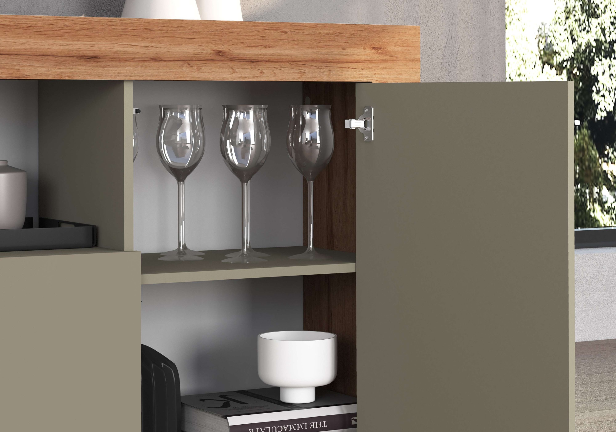 INOSIGN Sideboard »CHRONOS Breite 155 cm mit 3 Türen, 1 offenes und 6 geschlossene Fächer«, (1 St.), Sideboard,Kommode, Schrank, Grifflos mit Push to Open, Made in Italy