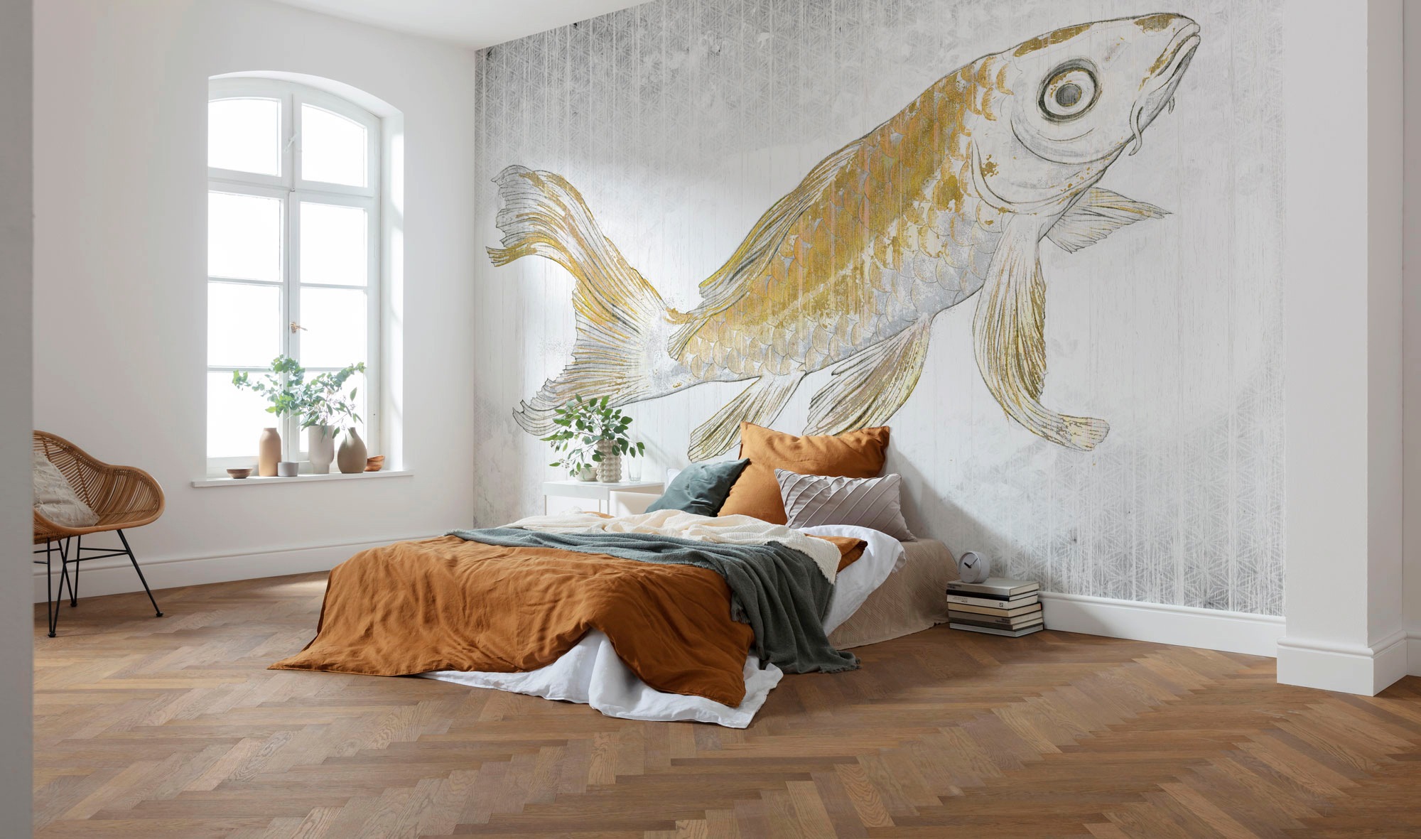Komar Vliestapete »Digitaldruck Vlies - Golden Koi - Größe 400 x 280 cm«, bedruckt, Wohnzimmer, Schlafzimmer