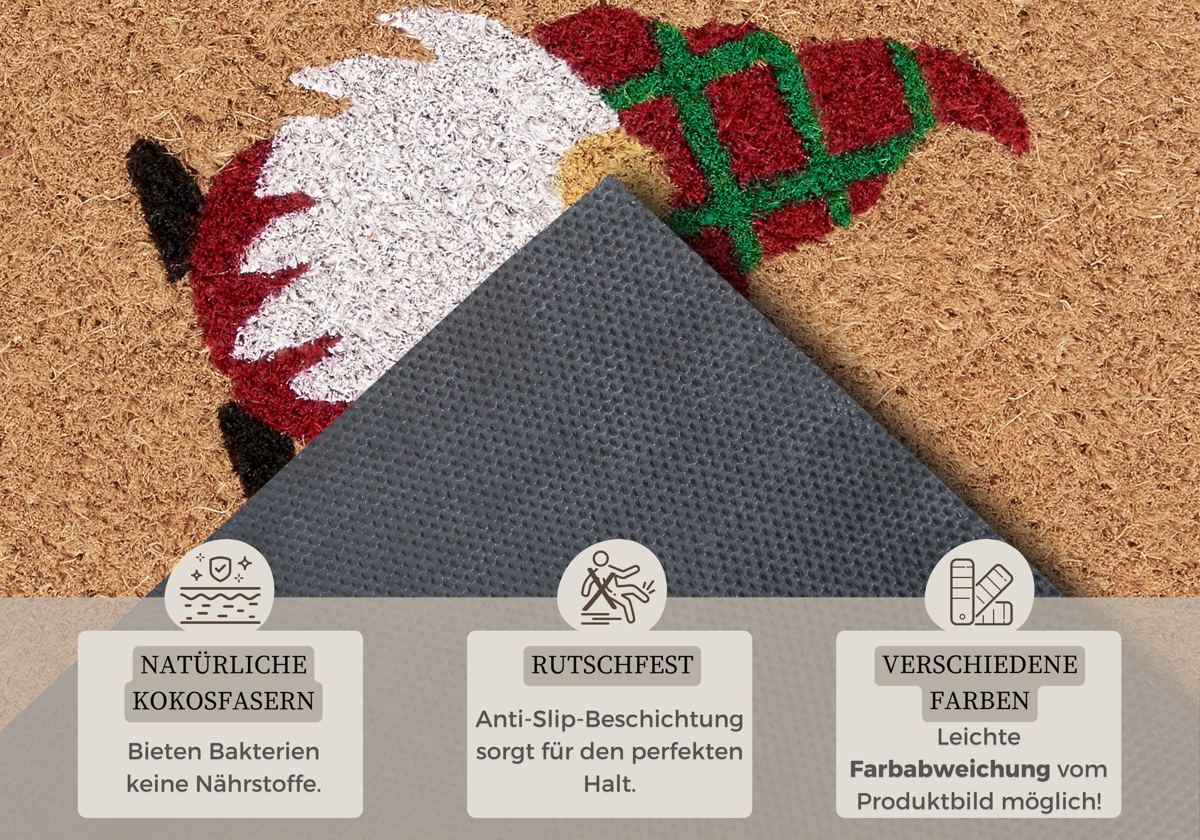 HANSE Home Fußmatte »Kokos Welcome Gnome«, rechteckig, 15 mm Höhe, Weihnachten, Schmutzfangmatte, Outdoor, Rutschfest, Innen, Kokosmatte