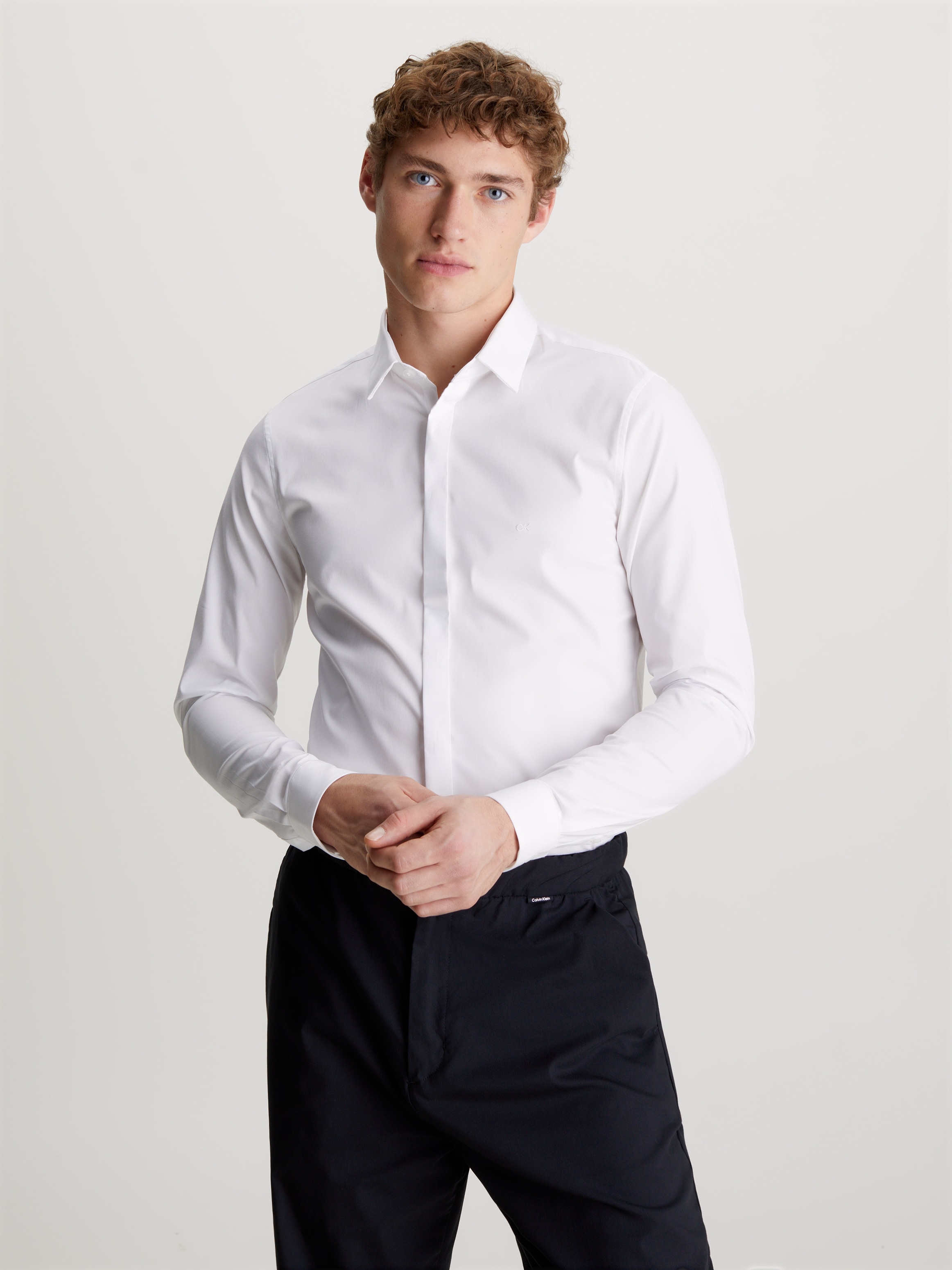 Calvin Klein Langarmhemd »POPLIN HP EXTRA SLIM SHIRT«, mit Logostickerei
